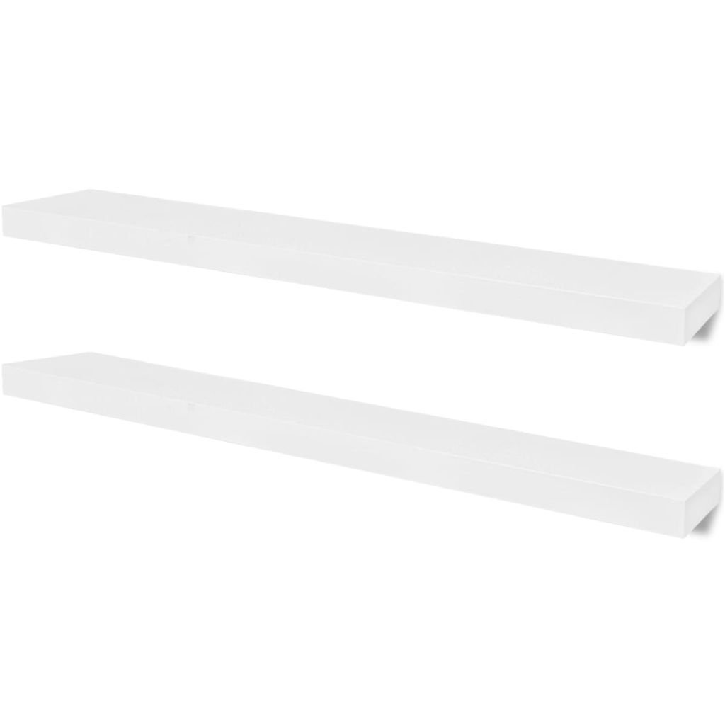Festnight Set of 2 Floating Wall Shelves - Modern MDF Wall Mounted Display Shelf for Books, DVDs, Collectibles - White Home Office & Living Room Decor (39