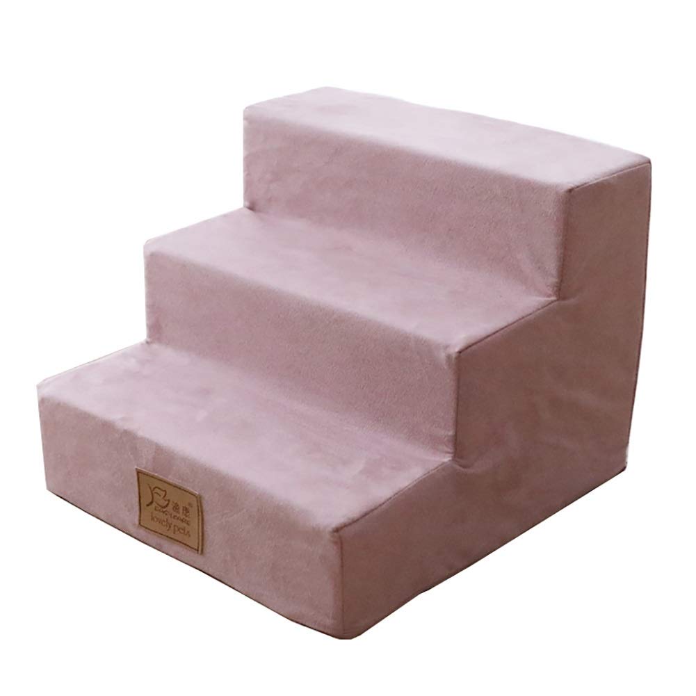 3-Step Pink Pet Stairs for Small Dogs - Non-Slip Indoor Cat Steps for Bed & Sofa - Washable Cover, 30cm High - Perfect for Home Use