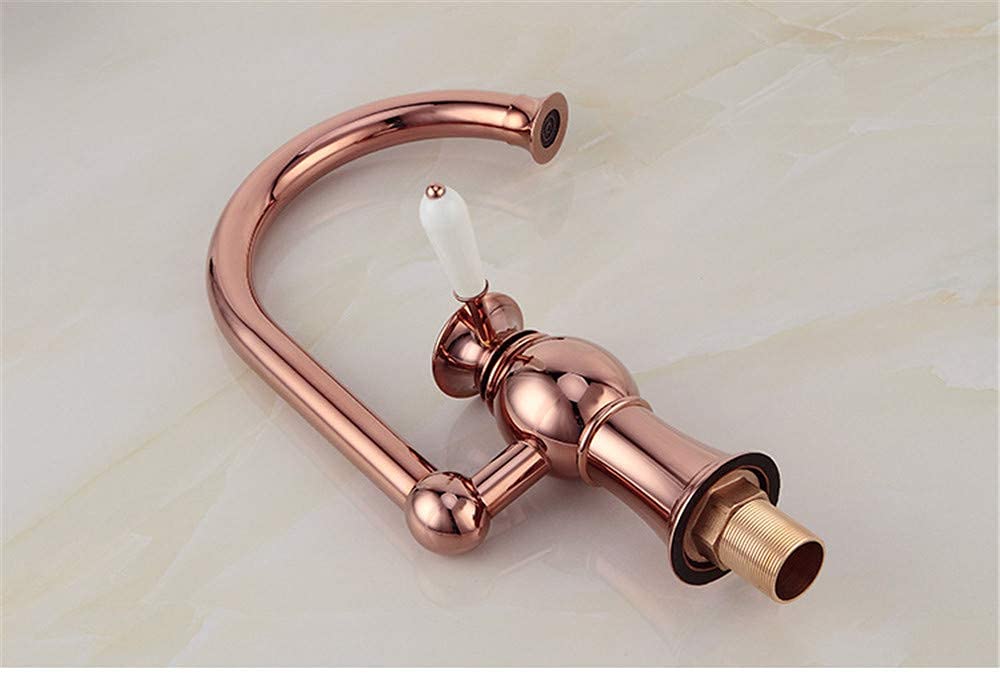 Red Bronze Kitchen Sink Faucet - Single Hole Rotary Hot and Cold Water Mixer for Washbasin, Perfect for Modern Households and Compact Kitchens