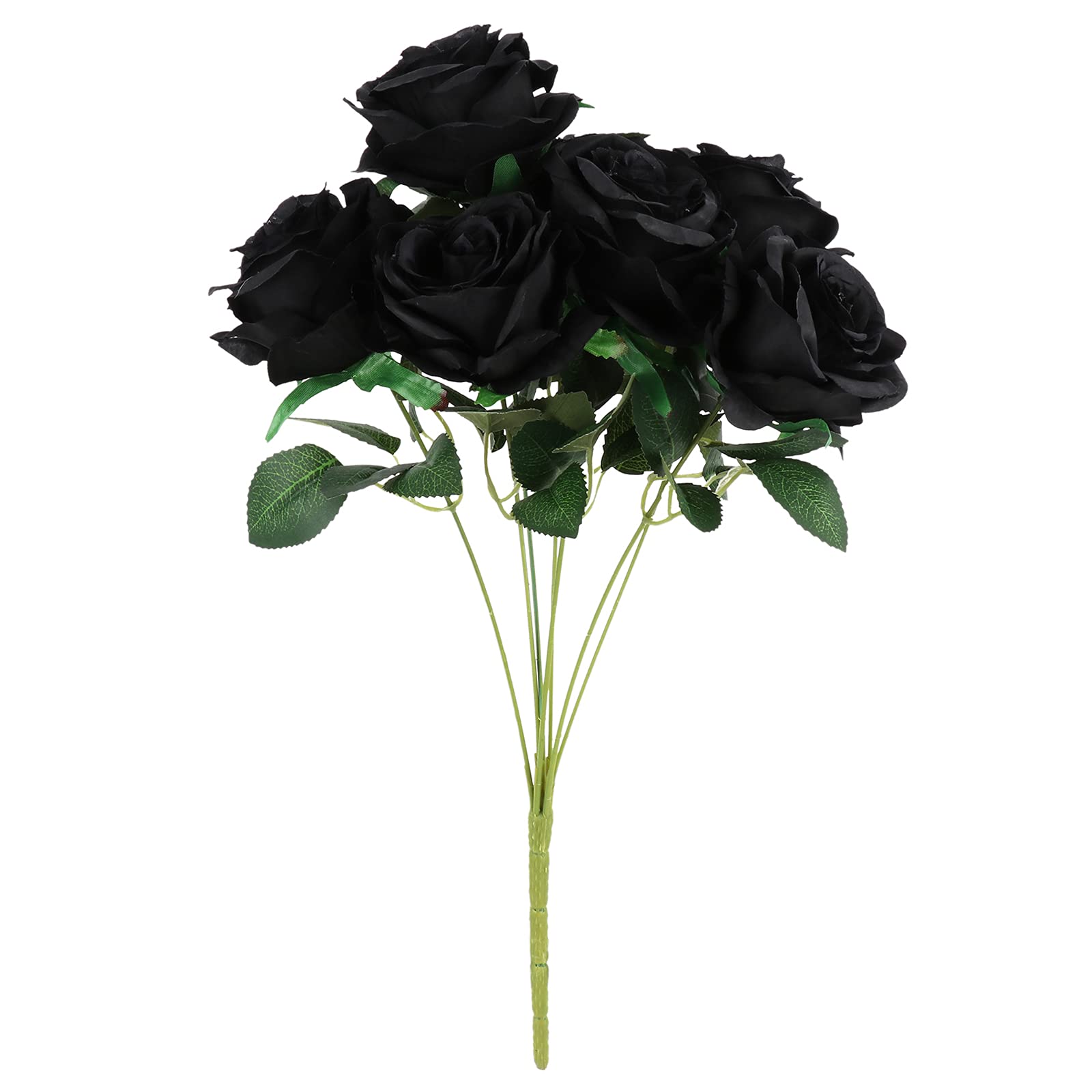 Firlar Artificial Black Rose Flower Stems - 7 Rose Heads with Leaves for Floral Arrangements, Bridal Bouquets, Wedding Decor, Home, Garden, Party, Hotel & Office Decorations - Perfect for Centerpieces, DIY Crafts, and Seasonal Displays