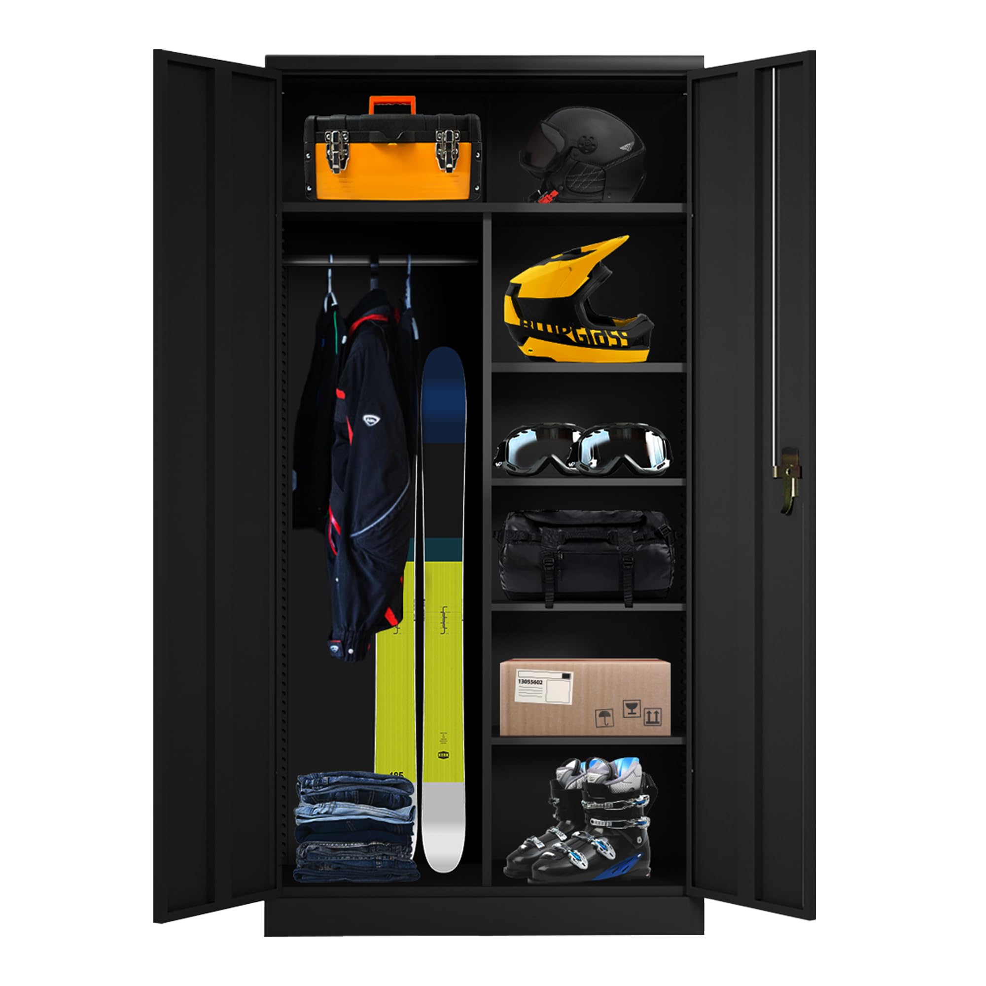 Aobabo Large Metal Wardrobe Storage Cabinet with 3 Adjustable Shelves, Hanging Rod & Lockable Doors - Perfect for Bedroom Closet, Garage Organization & Entryway Storage (Black)