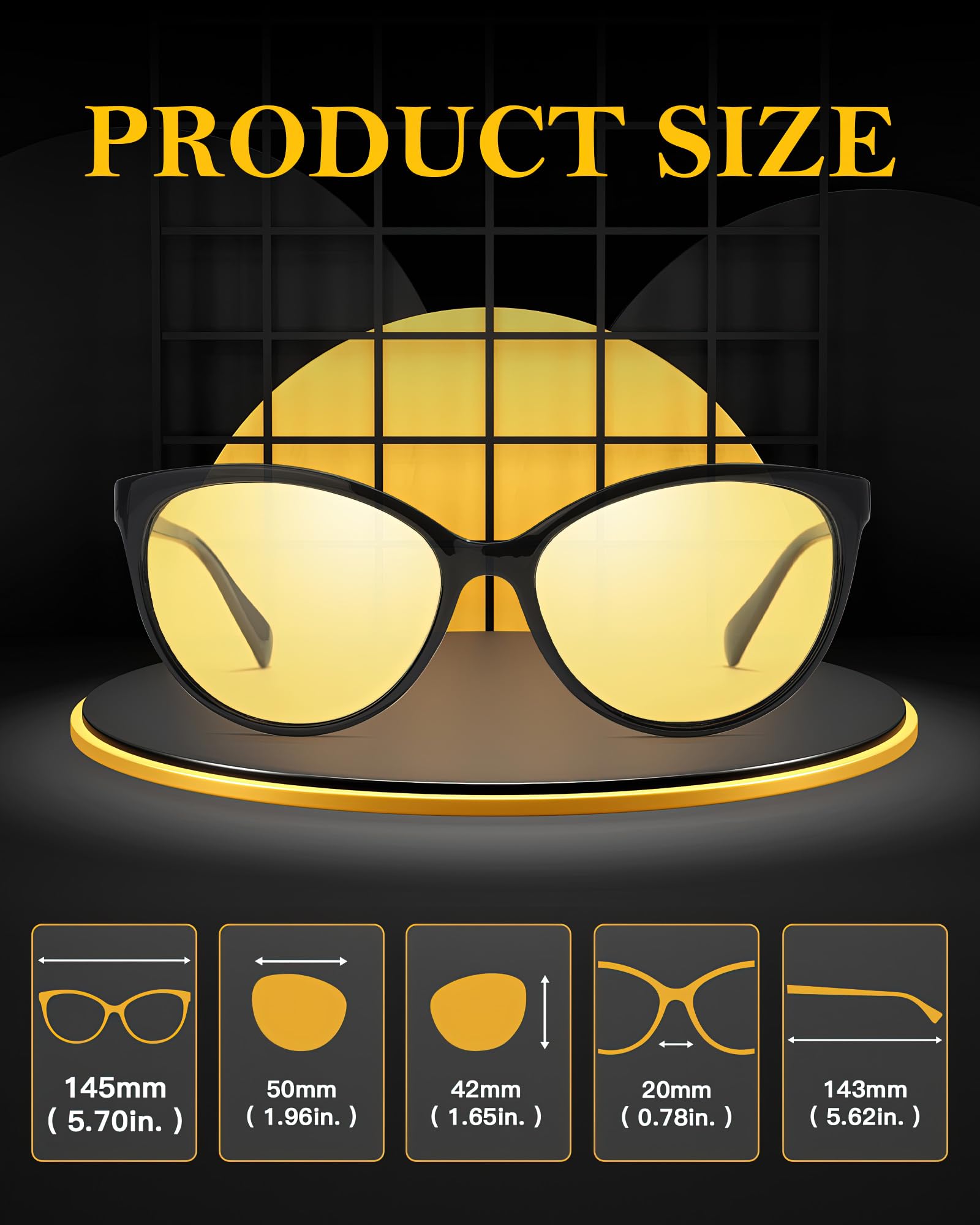 LVIOE Anti Glare Night Driving Glasses for Women - Yellow Tinted Cat Eye Sunglasses for Safe Night Vision | Perfect for Evening Commutes, Road Trips & Low Light Conditions