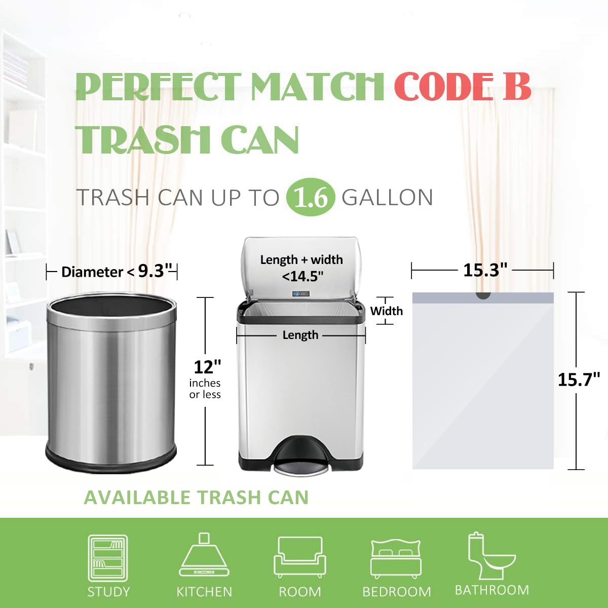 Teivio 1.6 Gallon 100 Counts Heavy Duty Drawstring Trash Bags - Medium Kitchen & Bathroom Garbage Bags, Strong Plastic Bin Liners for Home, Office, Kitchen Use - Perfect for Waste Disposal & Daily Cleaning (White)