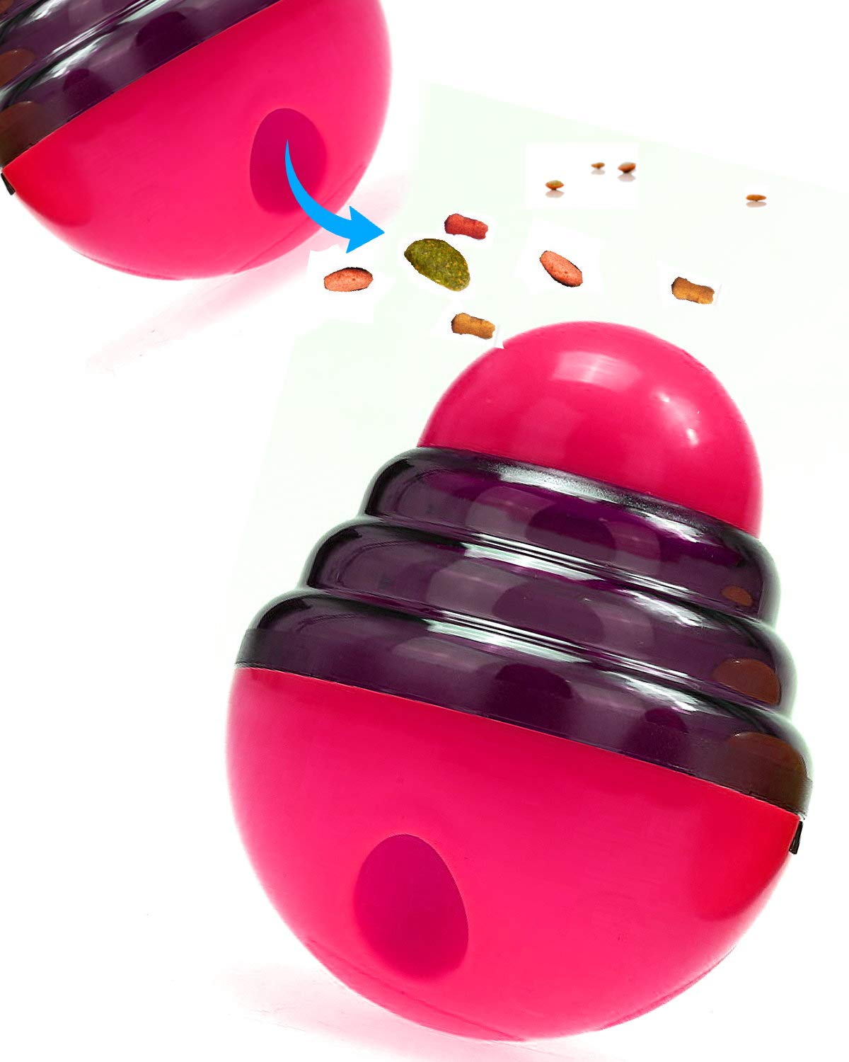 Wagooly Treat Dispensing Dog Toys - Interactive Slow Feeder Puzzle Ball with 2 Holes for Puppies & Dogs - Mental Stimulation IQ Game for Pet Training & Entertainment - Perfect for Mealtime Fun & Boredom Relief (Pink)