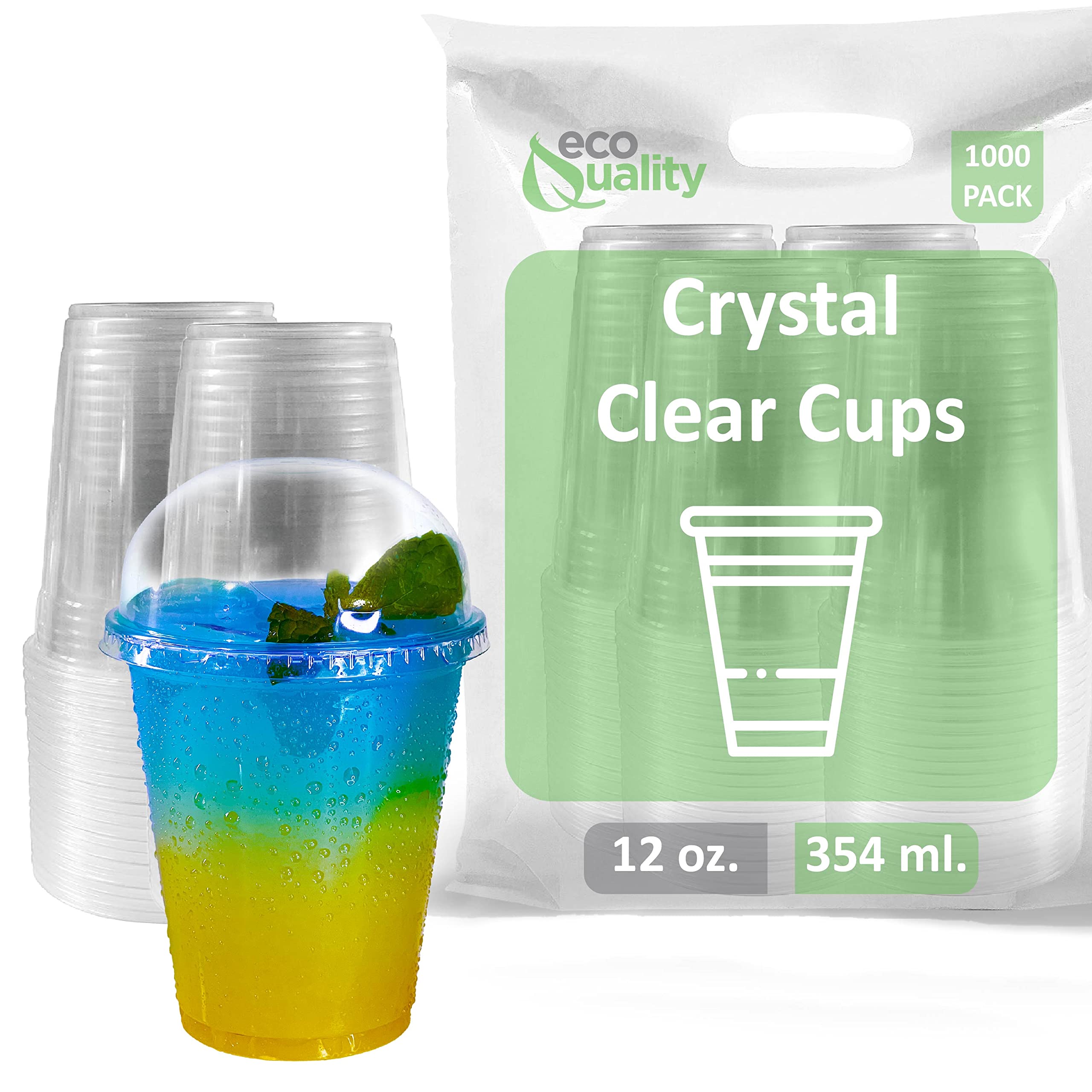 1000 Pack 12 oz Clear Plastic Disposable Cups with Dome Lids - Iced Coffee, Smoothie, Juice, Soda & Cocktail Party Cups - Perfect for Coffee Shops, Restaurants, Catering & Events