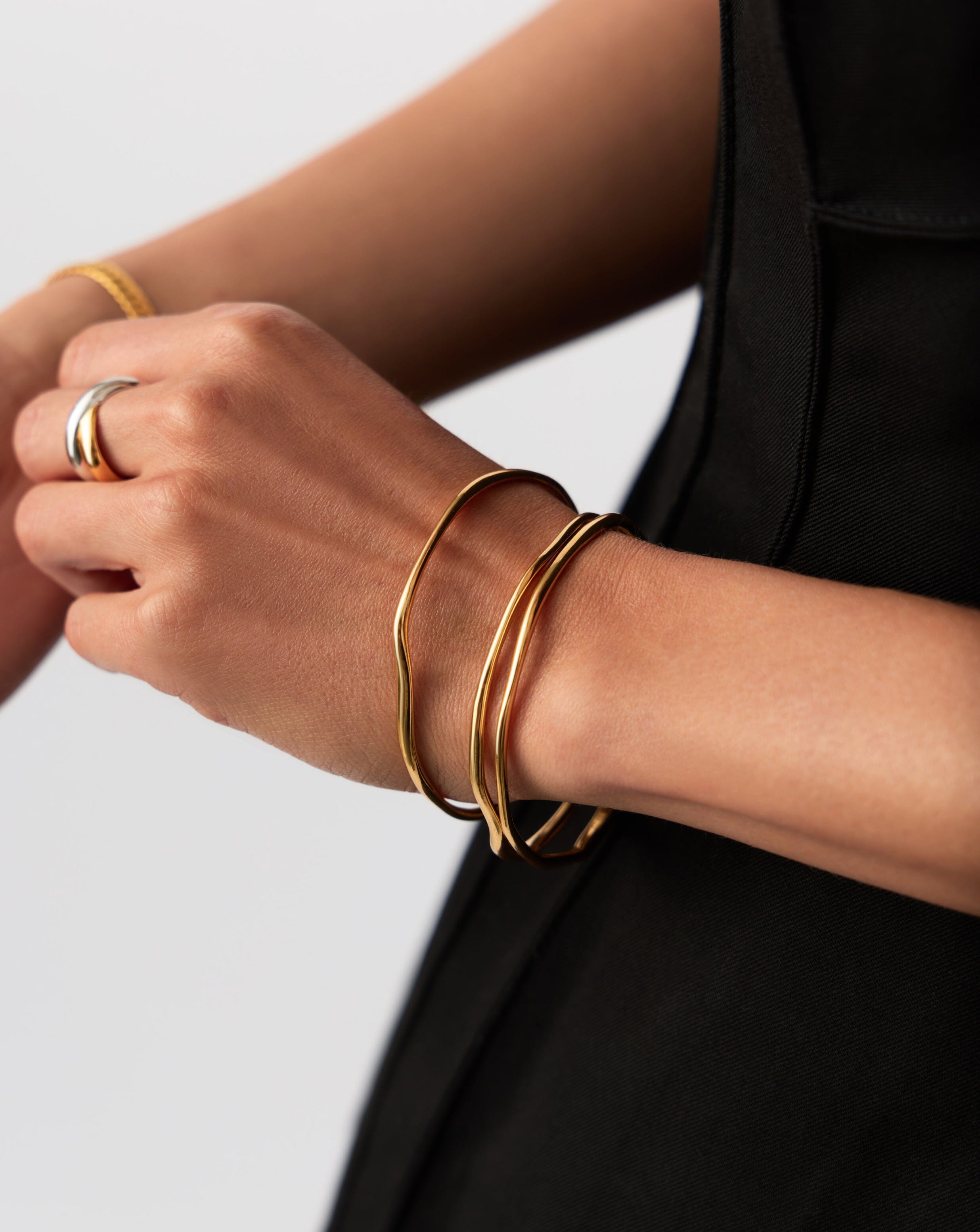 Trio Molten Ripple Bangle Bracelet Set - 18k Gold Vermeil Stackable Bracelets for Women | Perfect for Layering, Everyday Wear & Special Occasions