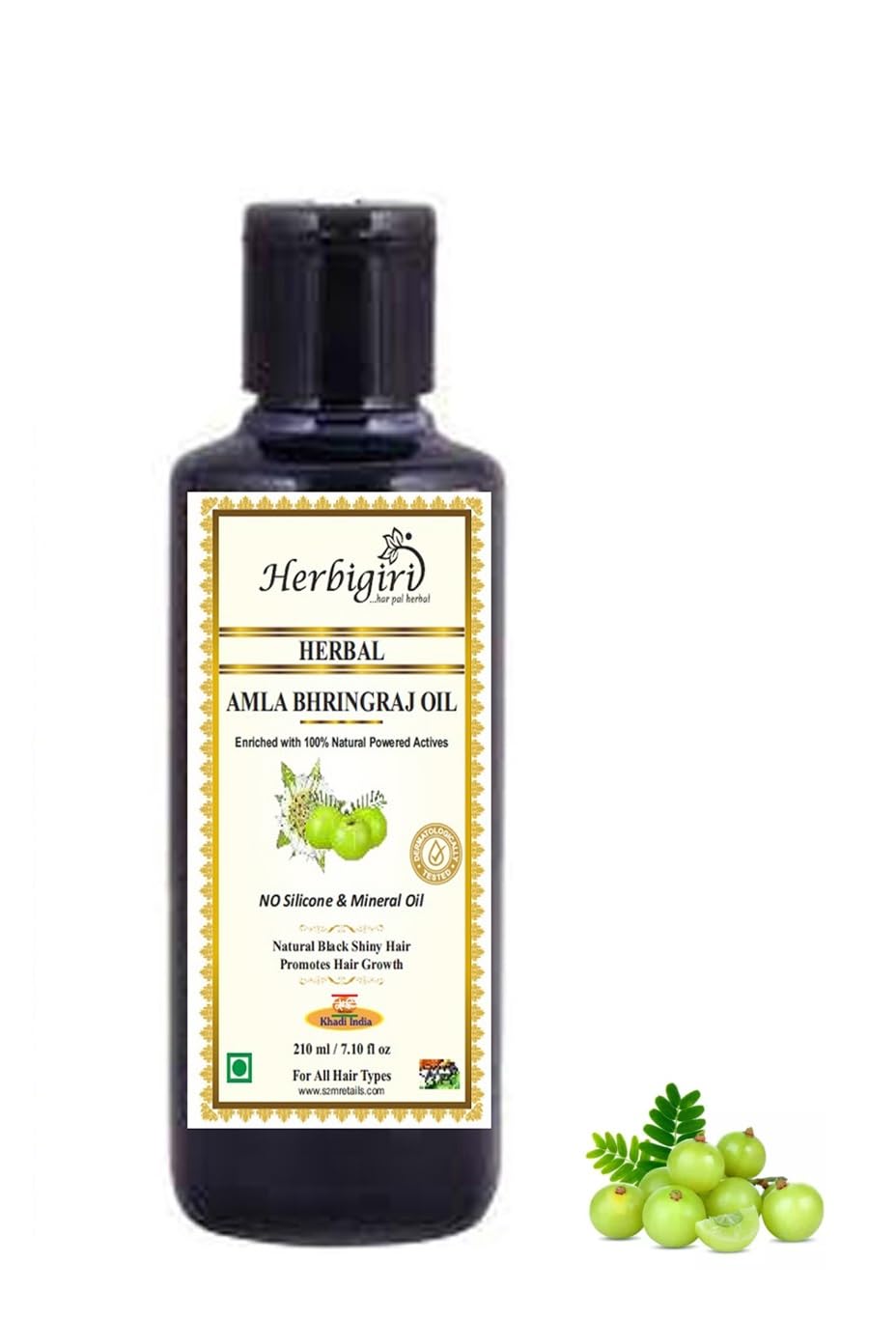 Herbigiri Herbal Amla Bhringraj Hair Oil - 630ml (Pack of 3) | Natural Hair Growth Treatment for Dry, Damaged Hair | Promotes Thickness & Shine - Perfect for Daily Hair Care & Scalp Massage