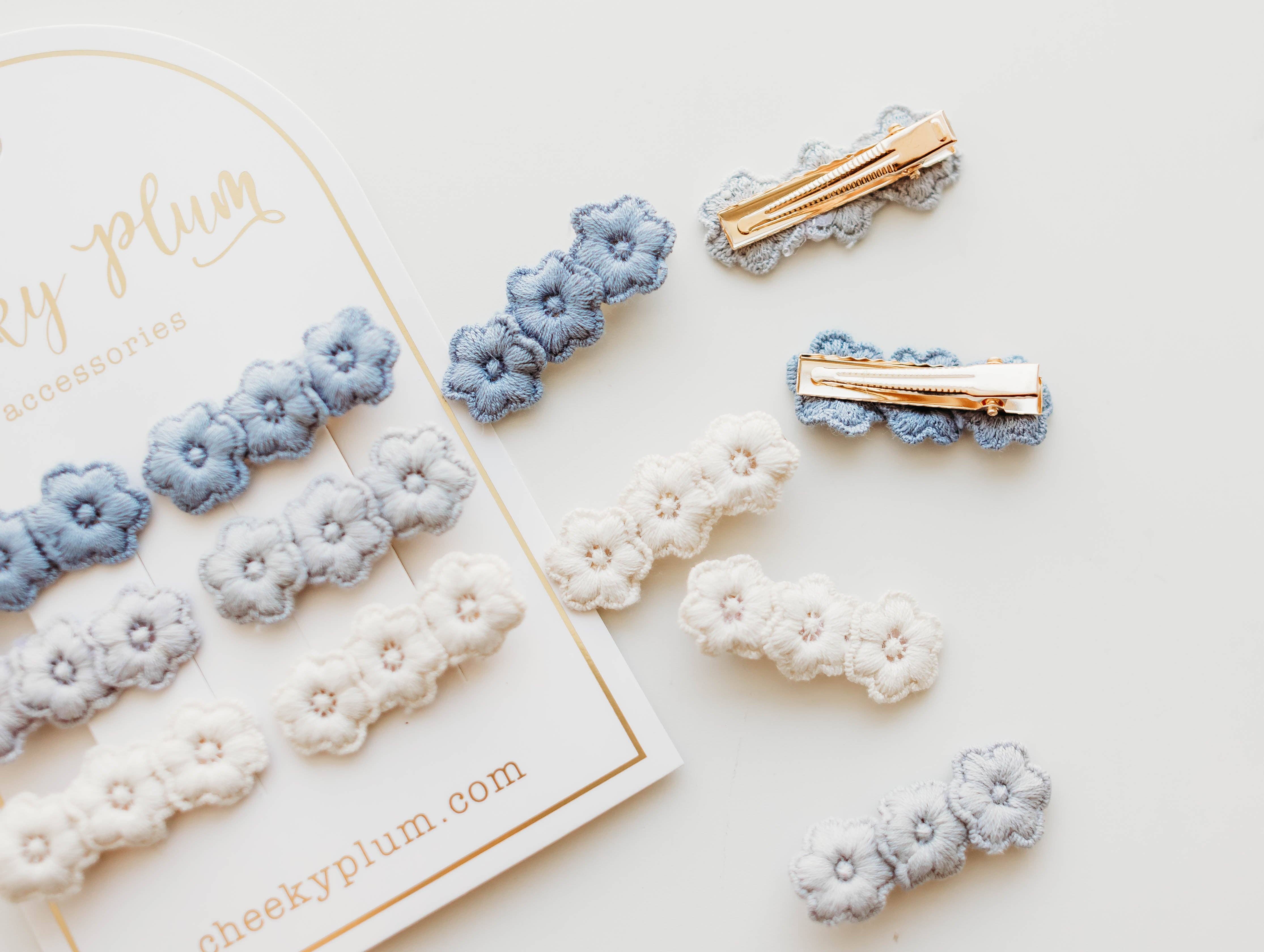 Blue Ombre Embroidery Hair Clip Set - Handmade Floral Hair Accessories for Women & Girls - Perfect for Weddings, Parties & Everyday Styling