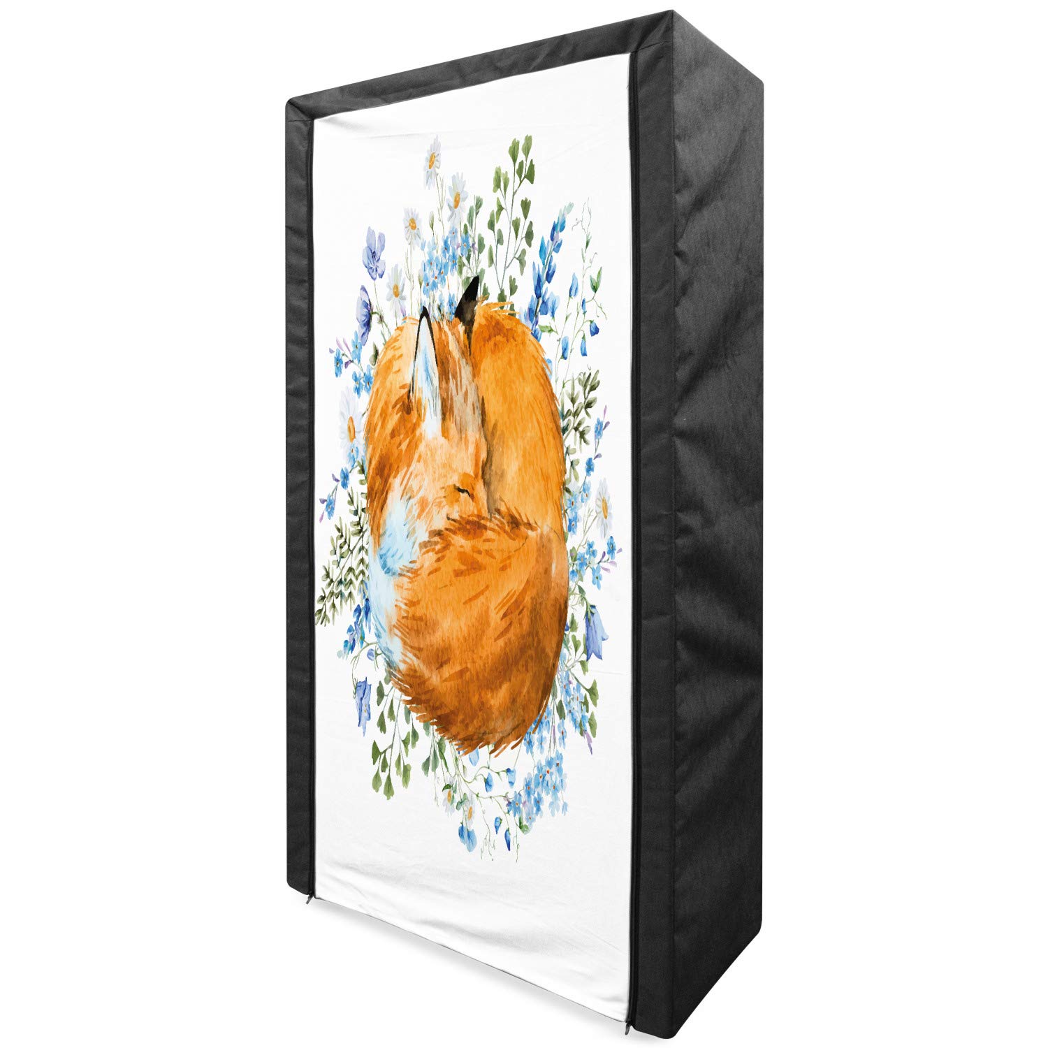 Ambesonne Portable Fabric Wardrobe with Fox & Wild Flowers Art - 33.5
