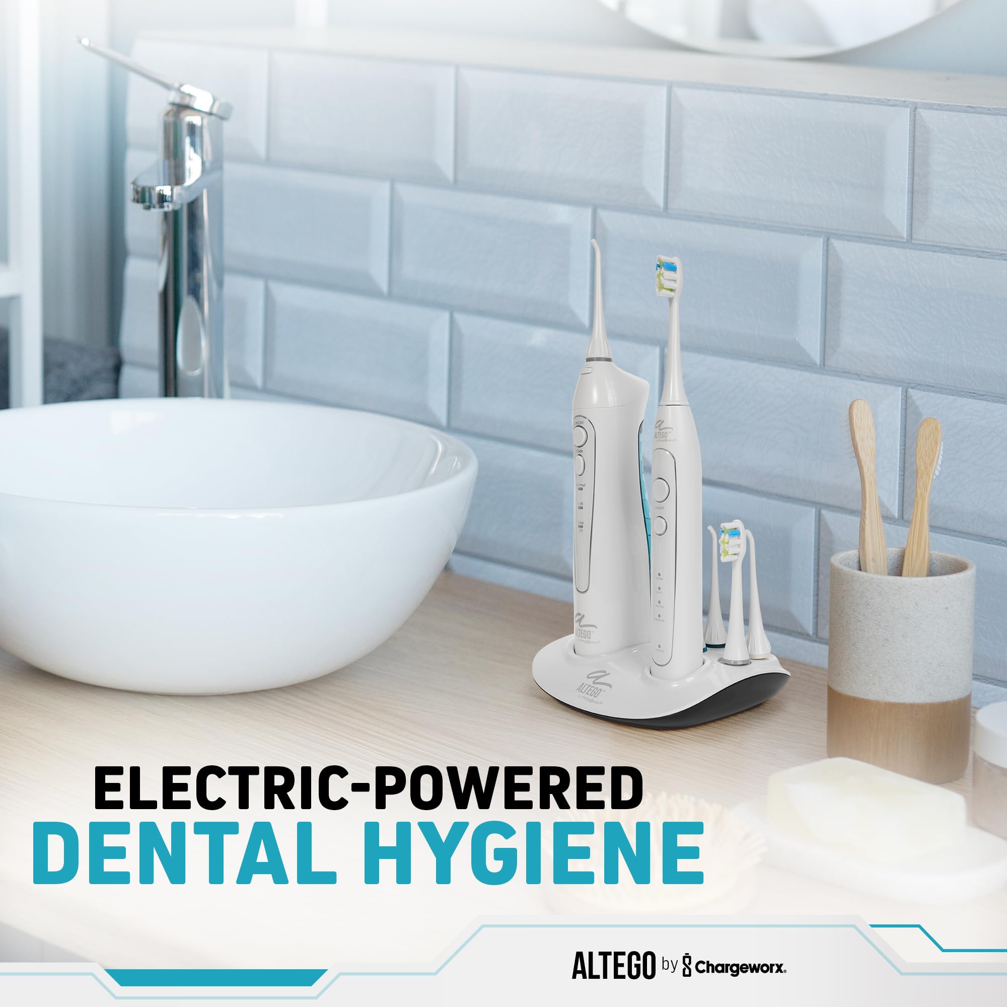 Altego Rechargeable Sonic Toothbrush and Water Flosser Combo – Electric Toothbrush & Cordless Oral Irrigator for Deep Cleaning, Gum Health, and Fresh Breath – Teeth Whitening Kit with 4 Replacement Brush Heads – Perfect for Travel and Home Dental Care