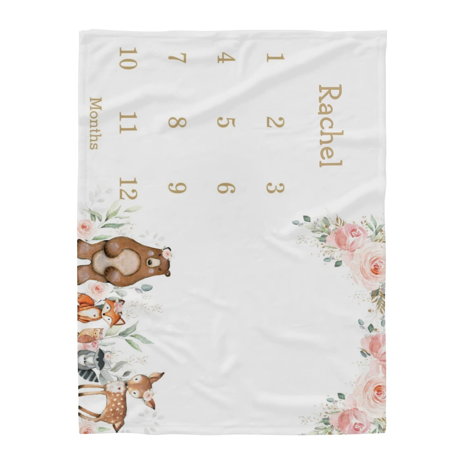 Personalized Name Custom Fleece Blanket - Milestones Flower Animals Design Throw Blanket 60x80 Inch for Sofa, Bed, Wedding Gifts | Cozy Home Decor, Baby Shower Present, Anniversary Keepsake