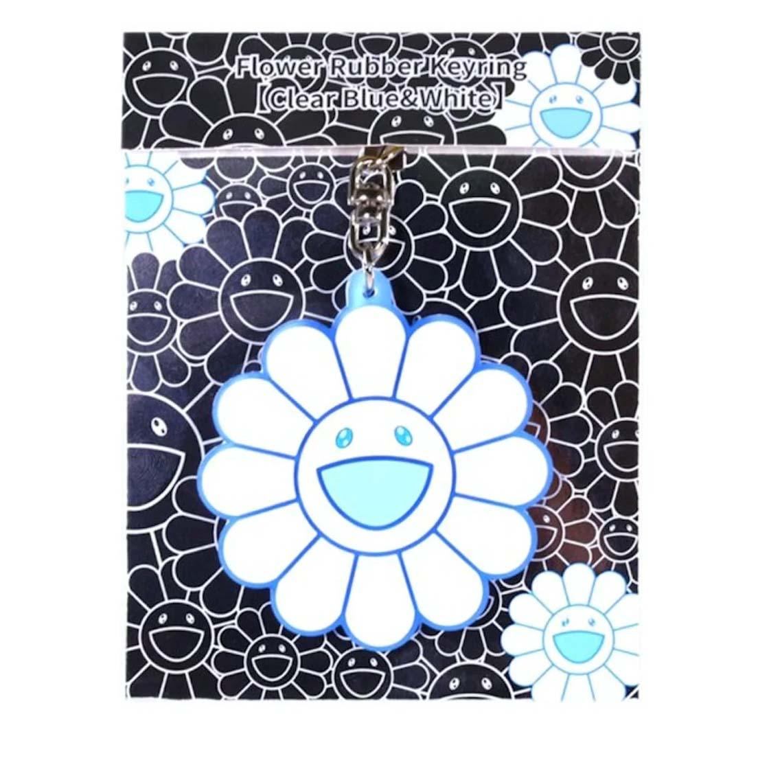 Clear Blue White Flower Rubber Keychain - Cute Durable Keyring for Women, Girls, Backpacks, Luggage & Gift Giving
