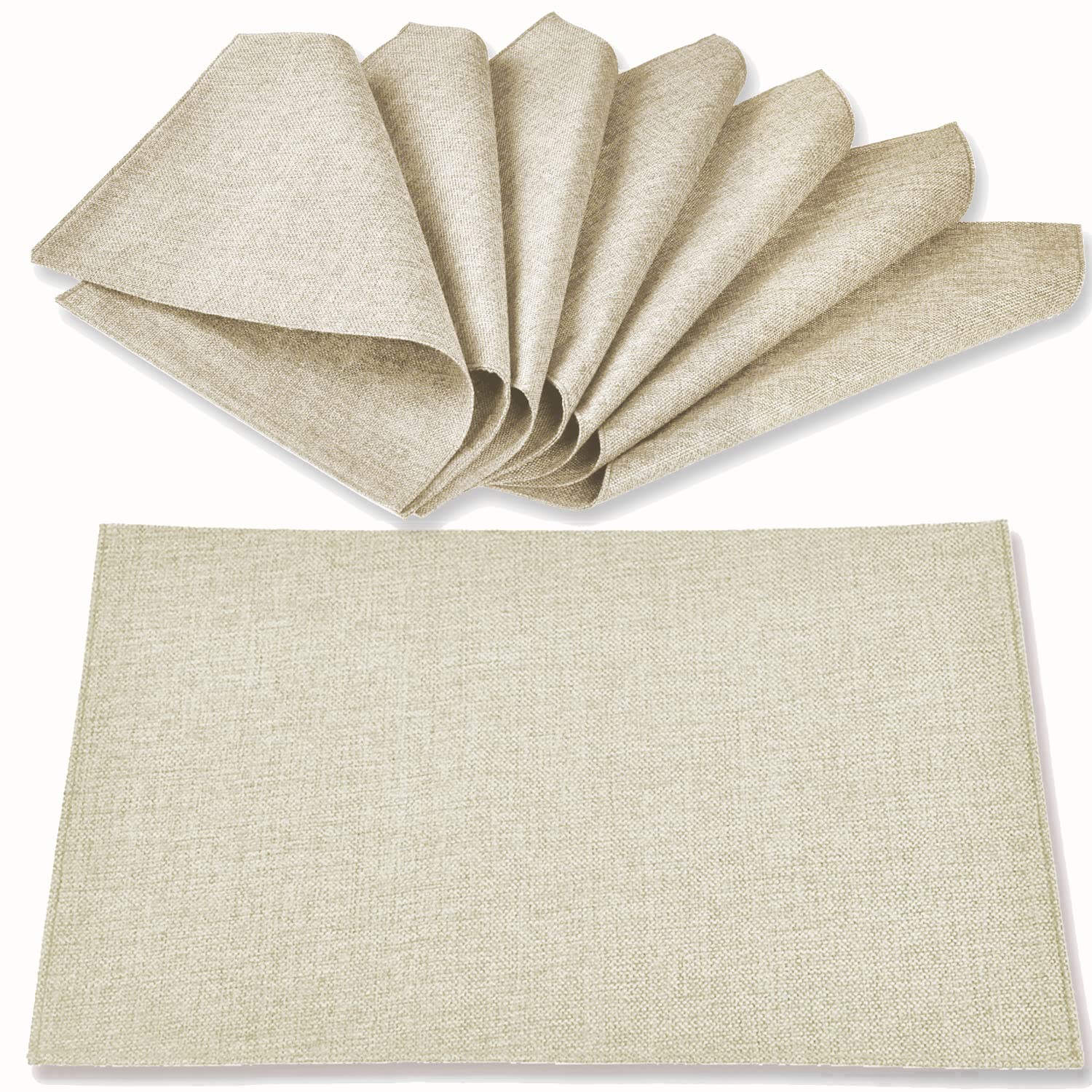 Premium Linen-Like Placemats Set of 8 - Machine Washable, Heat Resistant & Wrinkle Free Thick Polyester Table Mats for Dining Room, Kitchen & Holiday Decor (Beige) - Perfect for Everyday Meals, Dinner Parties & Special Occasions