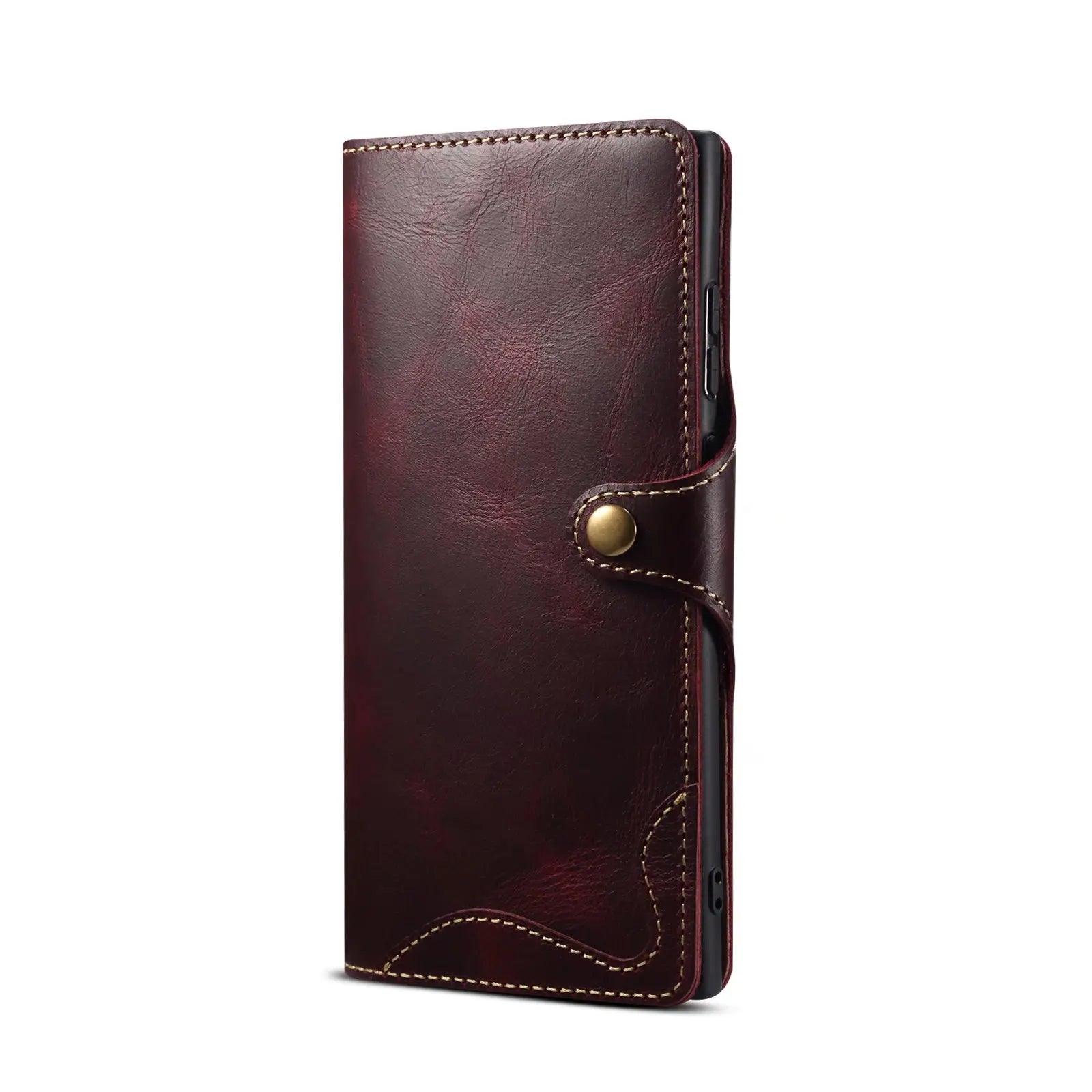 Premium Galaxy S24 Genuine Cowhide Leather Wallet Case - Slim Protective Cover with Card Slots for Daily Use & Travel