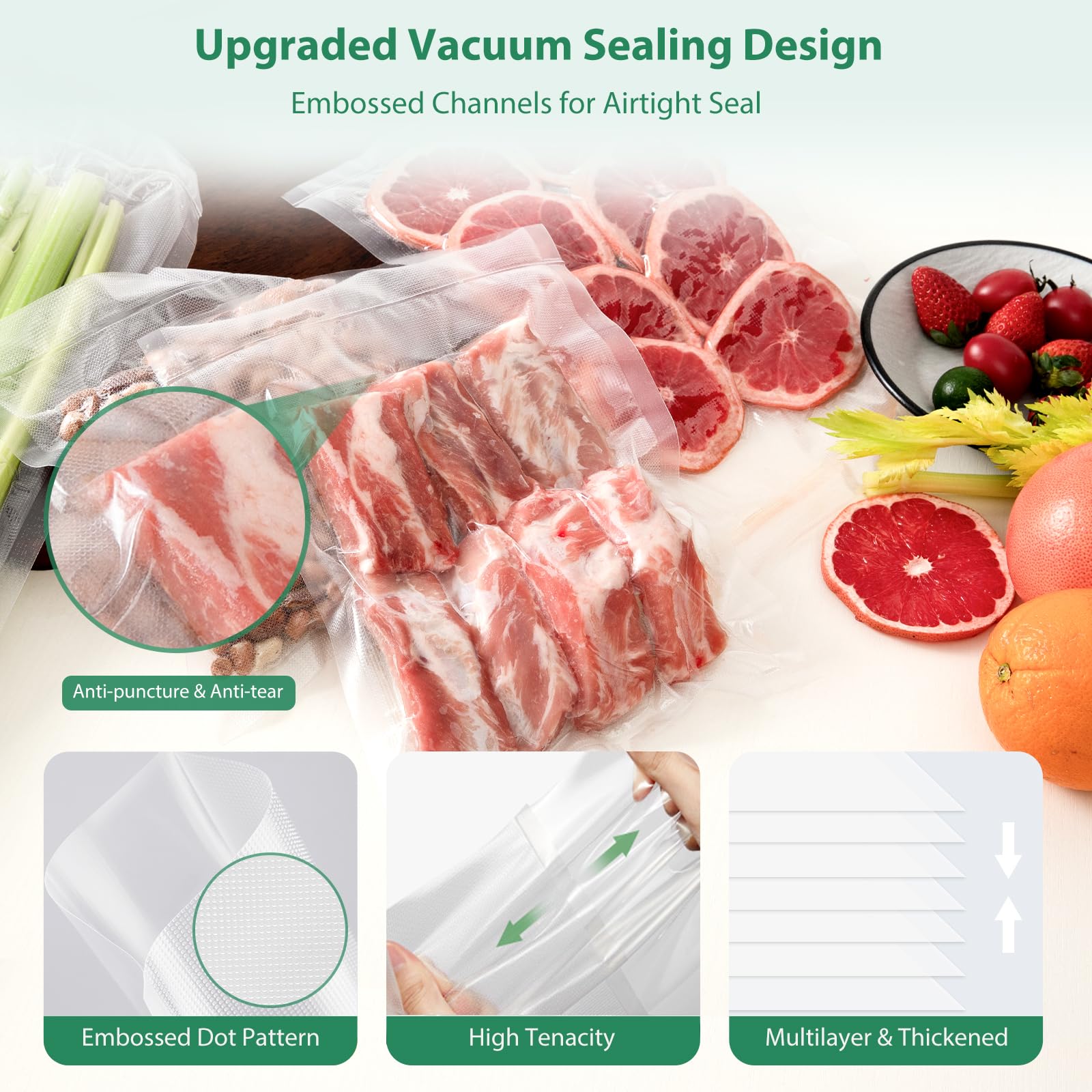 Premium BPA-Free Heavy Duty Vacuum Sealer Bags - 100 Count (8