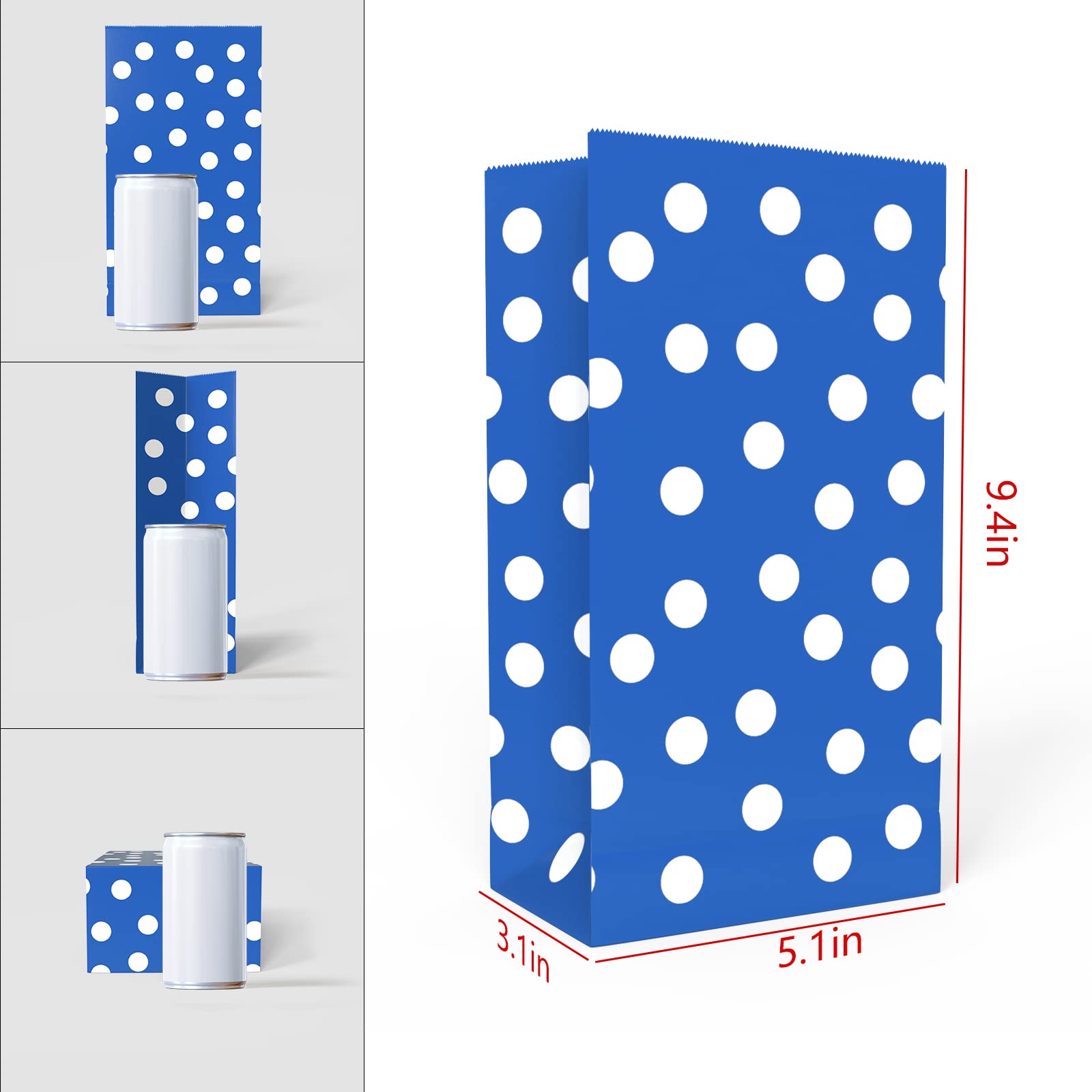 Adido EVA Polka Dot Party Favor Bags - Royal Blue Small Lunch Bags (5.1