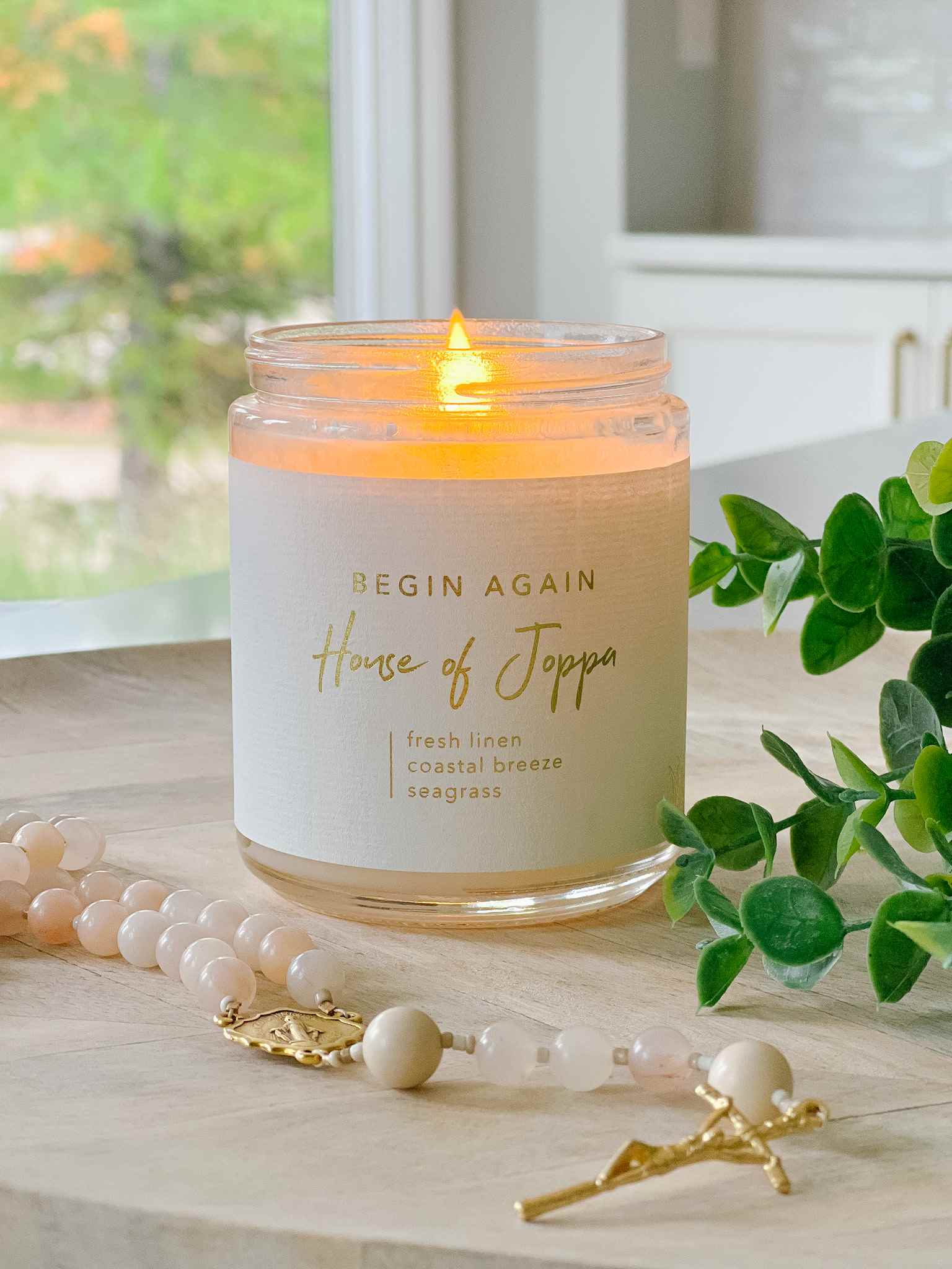 Begin Again Candle - Fresh Linen, Coastal Breeze & Seagrass Scented Soy Wax Candle for Home, Spa & Relaxation
