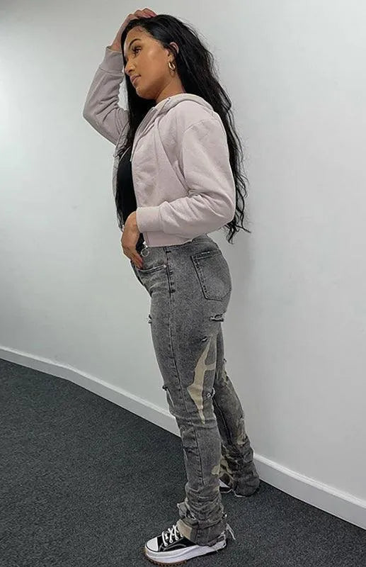 Women's High Waist White Washed Jeans - Stretch Skinny Pants for Casual Wear & Office Outfits