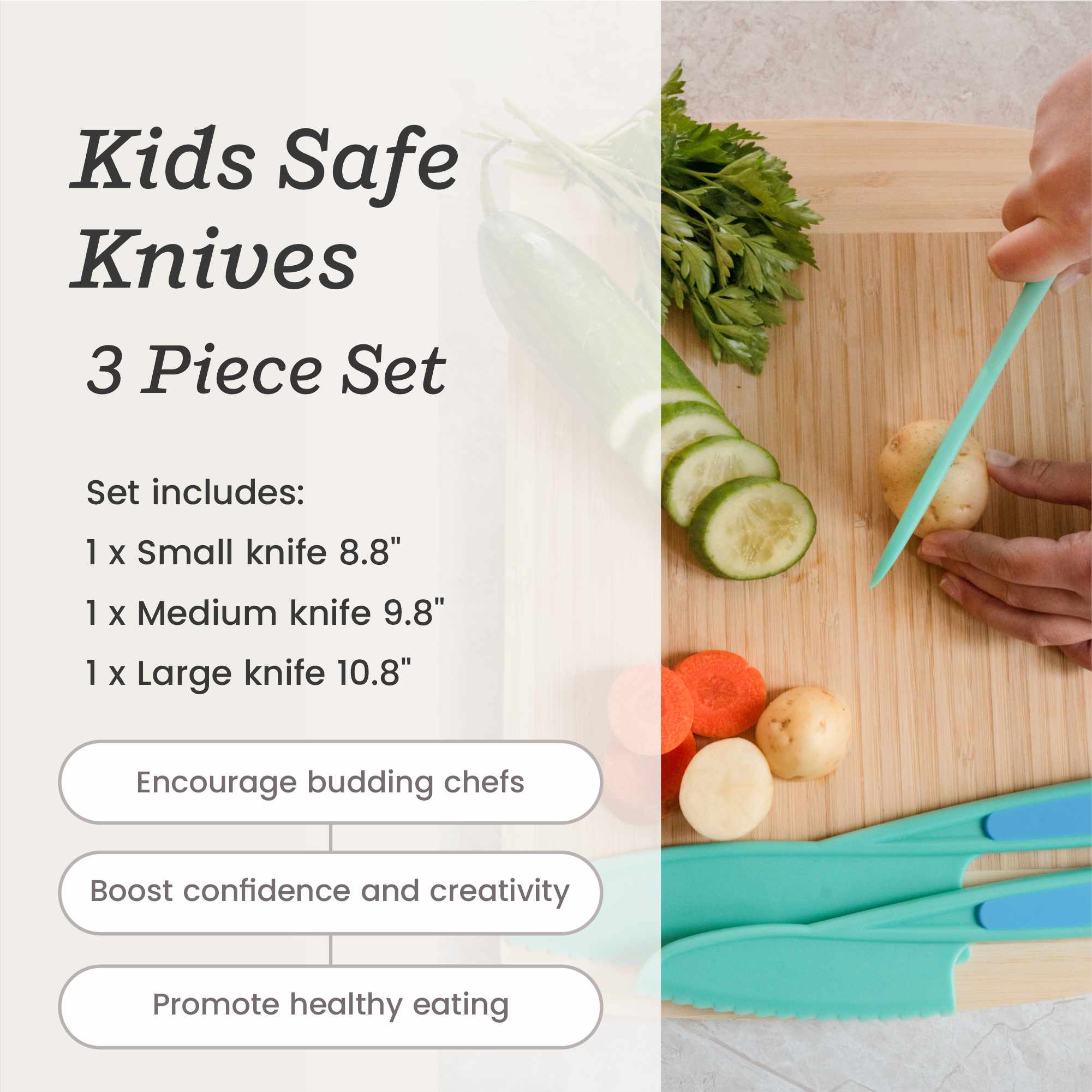 Kid-Safe Kitchen Knife Set - 3-Piece Non-Sharp Cooking Utensils for Children | Perfect for Learning Cooking Skills & Safe Food Prep