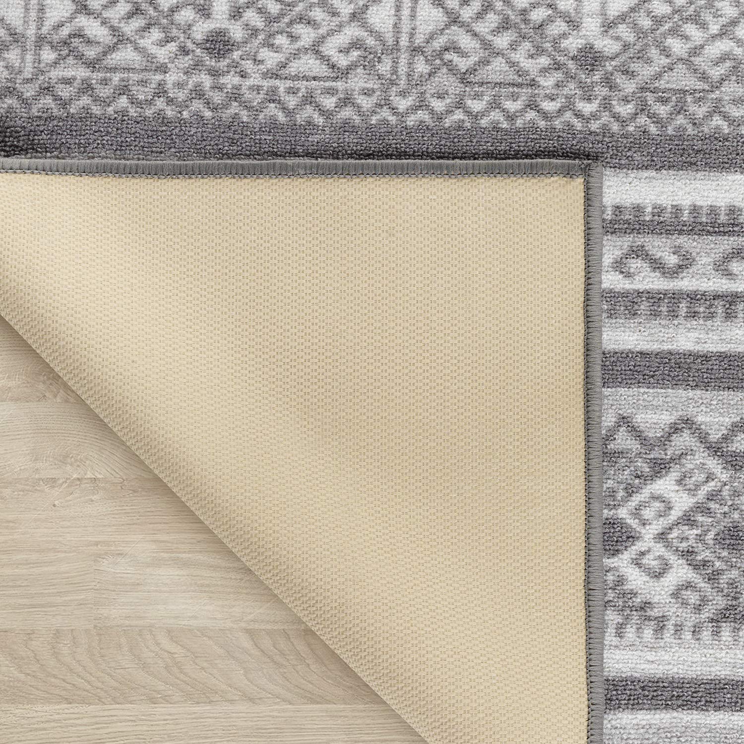 Non-Slip Moroccan Geometric Area Rug 6x9 Feet - Silver Gray Low Pile Indoor Rug with Rubber Backing for Living Room, Bedroom & Office | Antep Rugs Alfombras