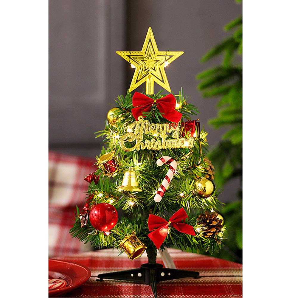 12 Inch Mini Artificial Christmas Tree with LED String Lights & Decorations - Perfect for Tabletop, Office Desk, Holiday Party Centerpiece & Small Space Christmas Decor