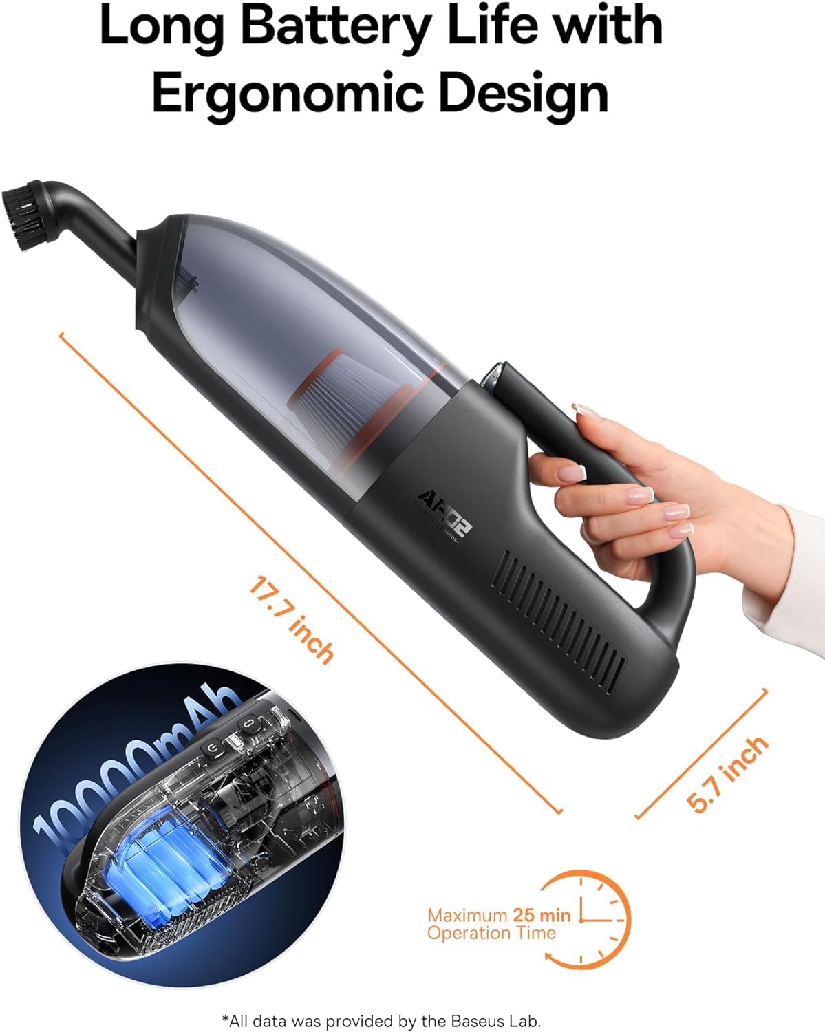 Baseus 160W Cordless Handheld Vacuum Cleaner - Powerful Car Vacuum for Pet Hair, LED Light, 10000mAh Rechargeable Battery - Portable for Home, Car, RV, Couch, Stairs - No Entanglement (AP02) | Perfect for Quick Cleanups & Pet Owners