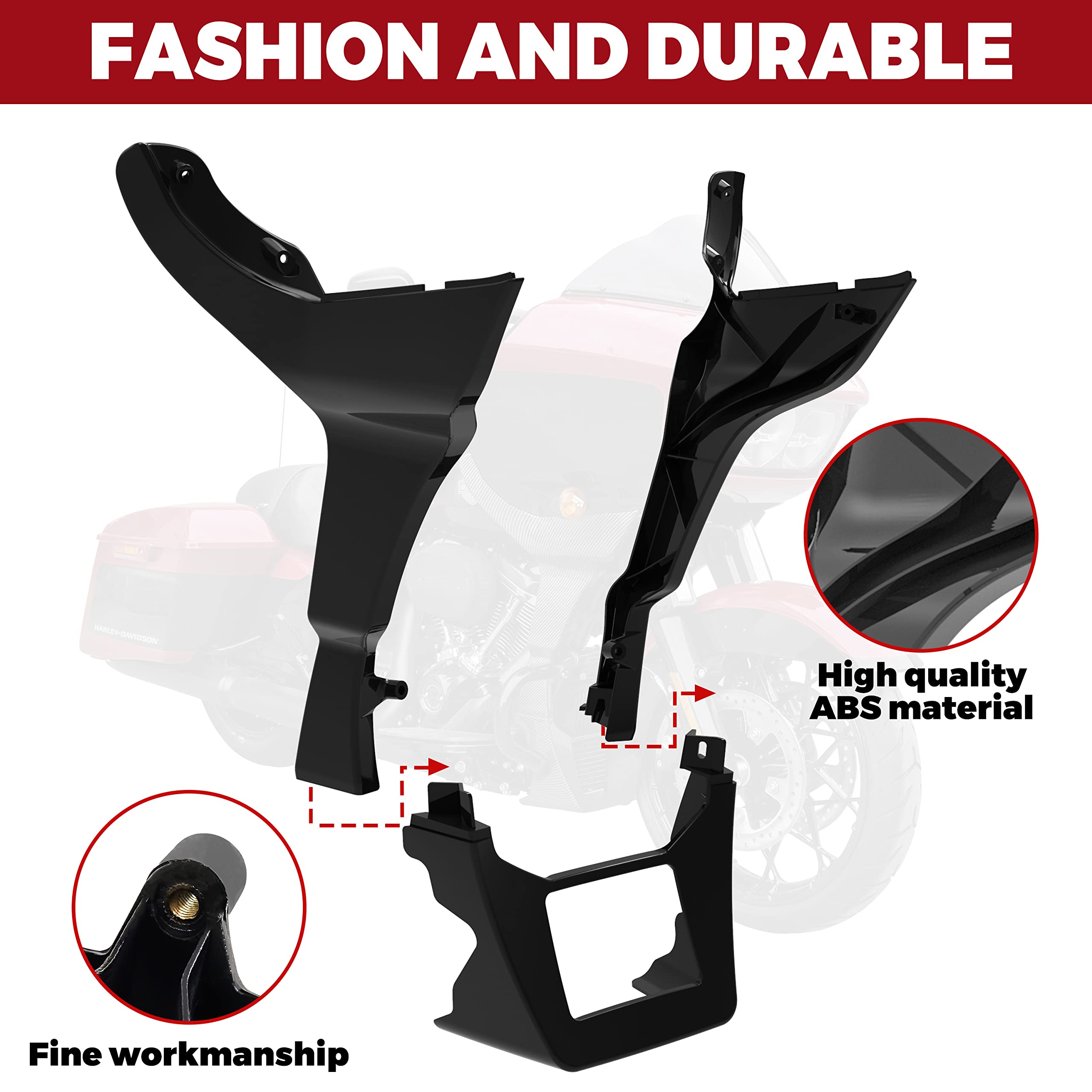 Glossy Black Side Fairing Spoilers Cover Kit for Harley Road Glide 2017-2023 - Extended Airing Chin Spoilers - Motorcycle Wind Protection & Style Upgrade for Road Trips & Cruising