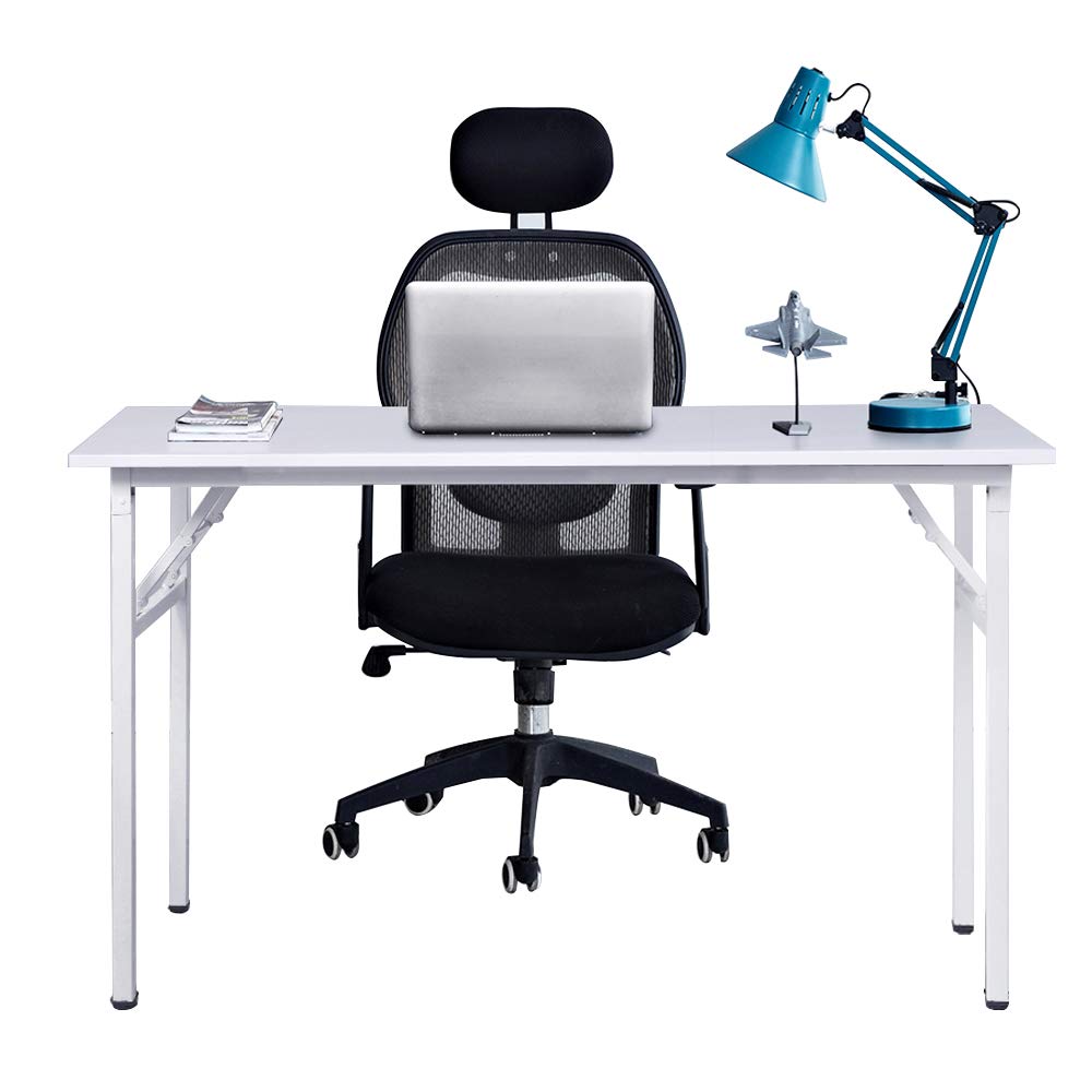 SogesPower 47-inch Folding Computer Desk - Sturdy Fully Assembled Home Office Writing Table, White | Perfect for Small Spaces, Dorm Rooms & Workspaces