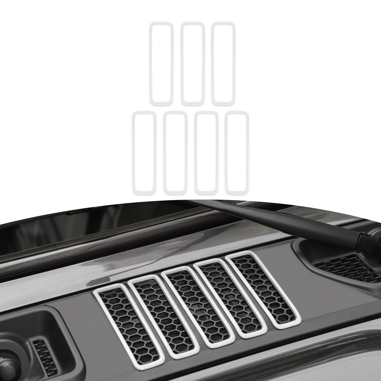 RT-TCZ Hood Vents Cover Trim for Jeep Wrangler JL/JLU & Gladiator JT (2018-2024) - White Exterior Accessories (7-Piece Set) | Durable ABS Plastic, Easy Installation, Enhanced Engine Cooling & Off-Road Style Upgrade