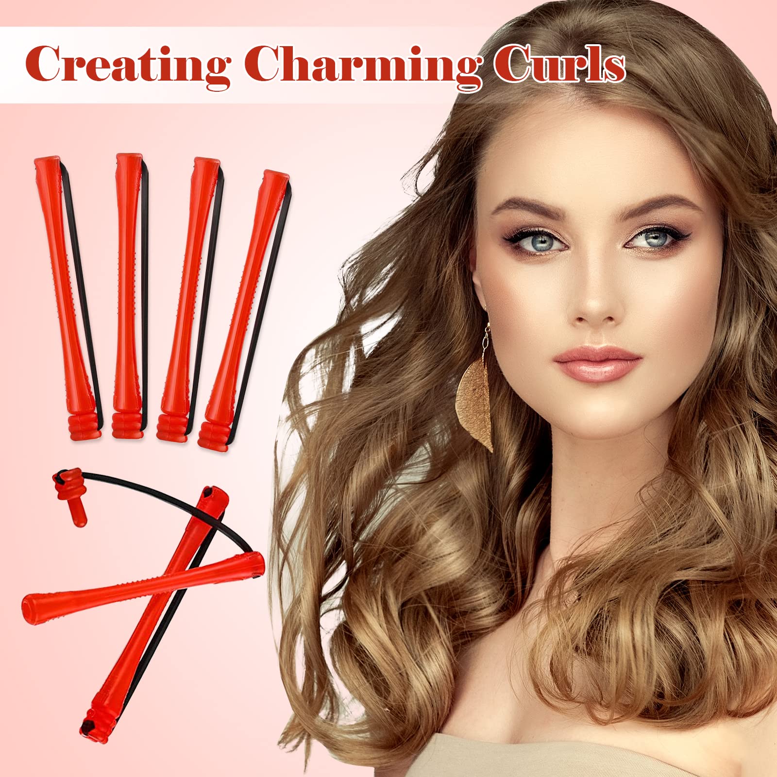 60 Pcs Plastic Cold Wave Perm Rods - Hair Curling Rollers for Perming & Styling with Rat Tail Comb - Heatless Curlers for Home Salon & Professional Use - Perfect for Creating Long Lasting Curls & Waves (Red)