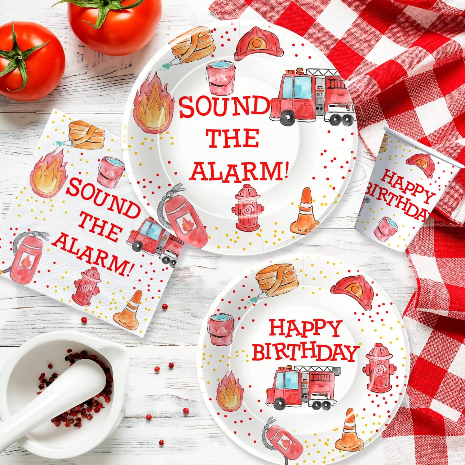 Fire Truck Birthday Party Supplies Kit - 48-Piece Firefighter Theme Party Decorations Set with 9
