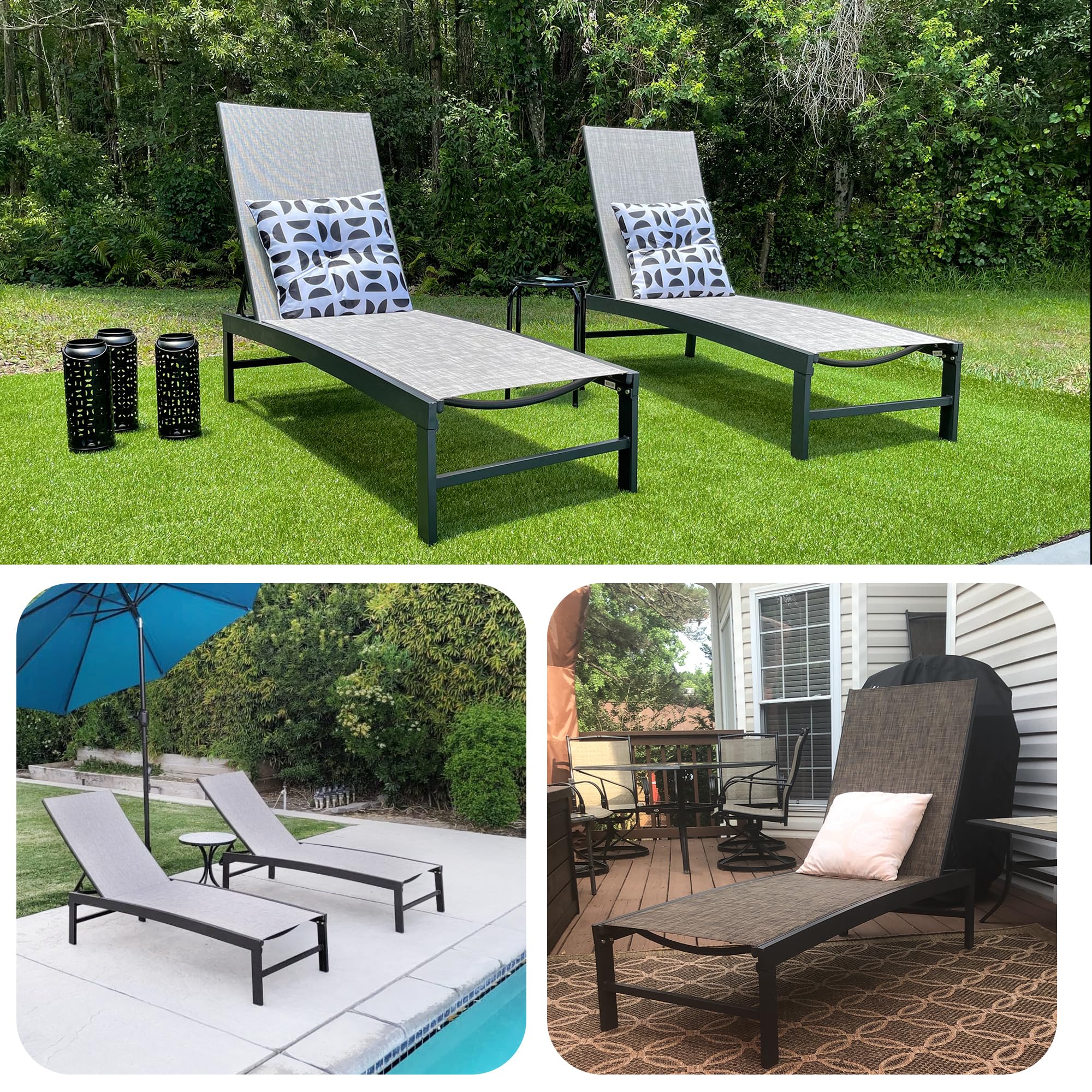 Pellebant Outdoor Lounge Chair - Adjustable Backrest Patio Chaise Lounge with Rustproof Aluminum Frame - Perfect for Poolside, Sunbathing & Backyard Relaxation (Earth)