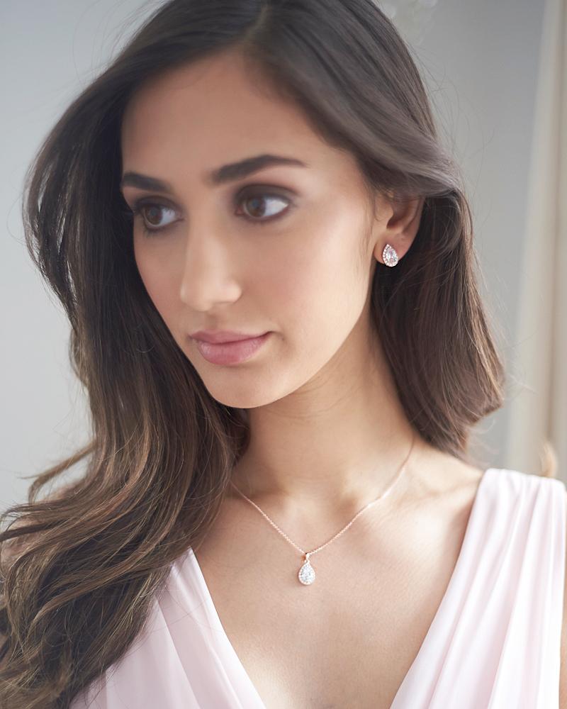 Emma Sterling Silver CZ Bridesmaid Jewelry Set - Elegant Necklace & Earrings for Weddings, Parties & Special Occasions