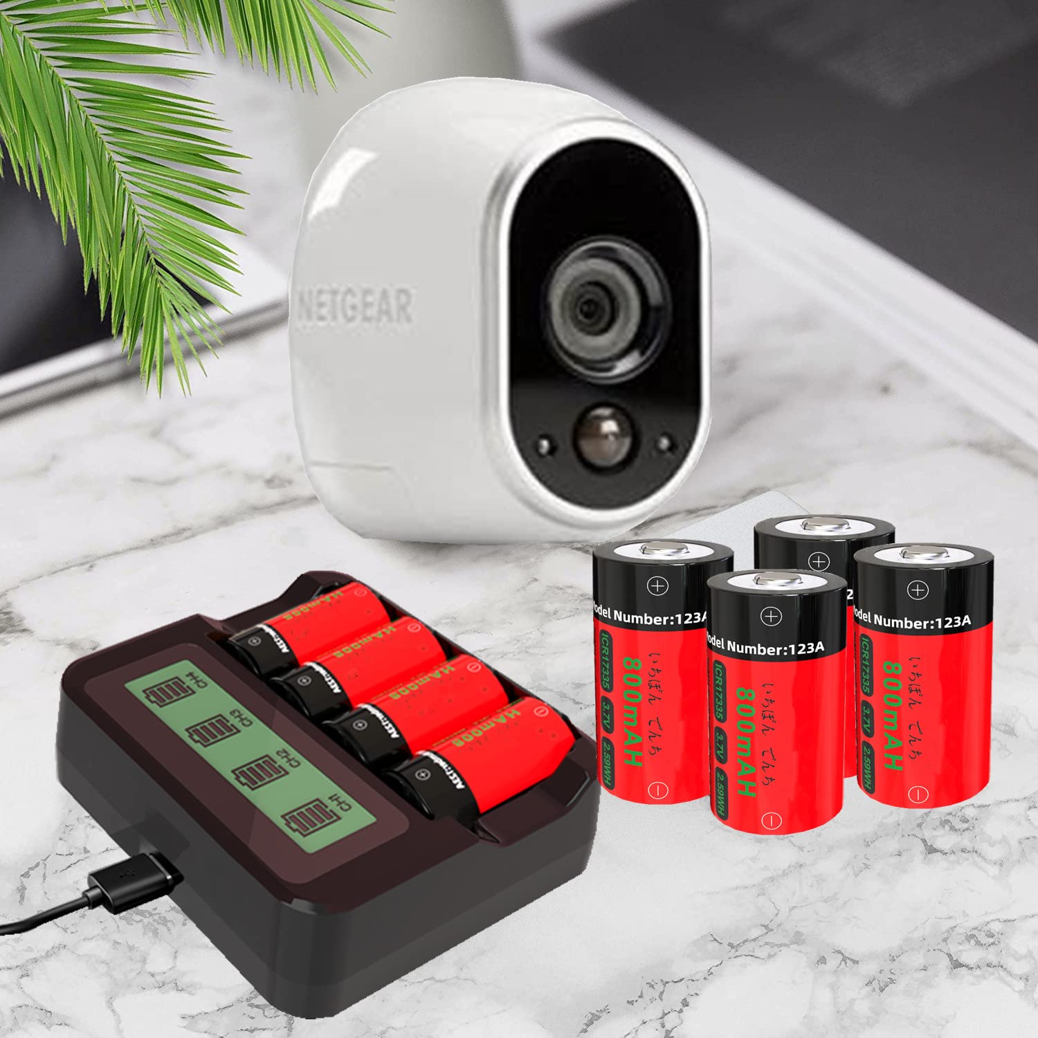 Yofraro 4-Pack CR123A 3.7V Rechargeable Lithium Batteries with Charger - Compatible with Arlo VMS3130 VMC3030 VMK3200 VMS3330 3430 3530 Security Cameras & Flashlights - Perfect for Home Security Systems & Outdoor Lighting