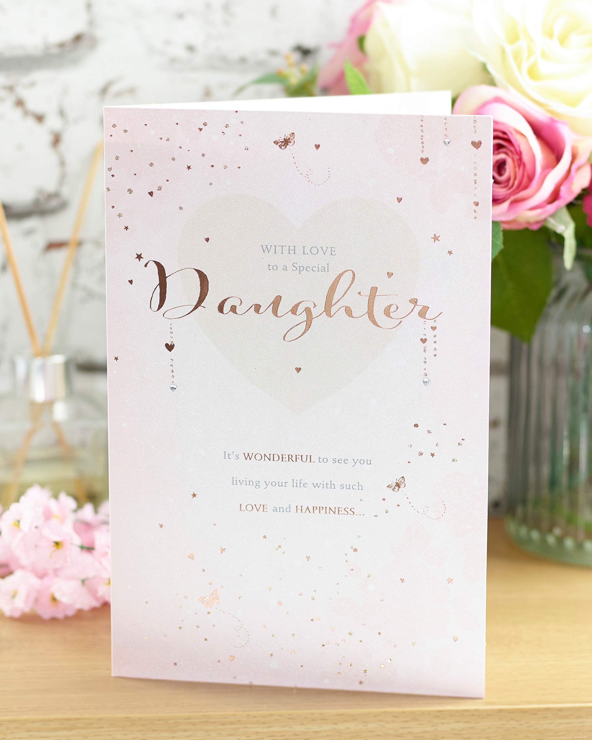 Beautiful Daughter Birthday Card with Heartfelt Message - Elegant Pink Foil Design - Perfect for Special Occasions & Gift Giving