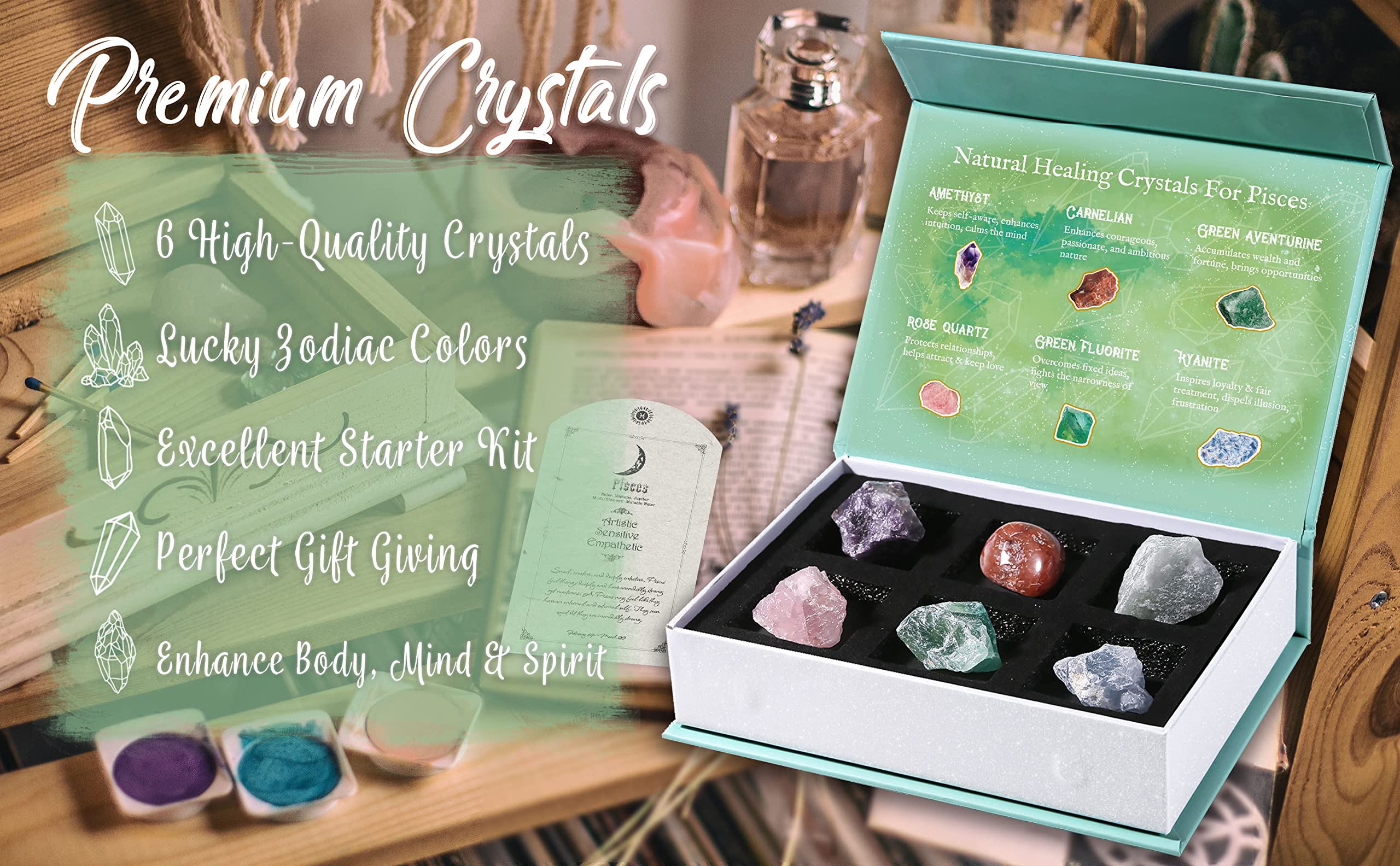 **Pisces Zodiac Healing Crystals - Spiritual Gifts for Women & Girls - Astrology Stones for Beginners - Birthday Gifts for Her, Sisters, Friends, Daughters & Mothers - Home & Office Spiritual Decor - Perfect for Meditation, Energy Healing & Yoga Spaces**