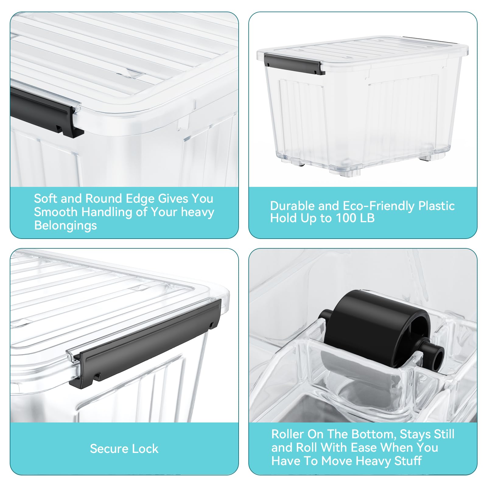 Nazhura 97 Quart Clear Plastic Storage Bin - Stackable & Nestable Storage Box with Secure Latching Lids (4-Pack) - Perfect for Home Organization, Garage Storage, and Moving Supplies