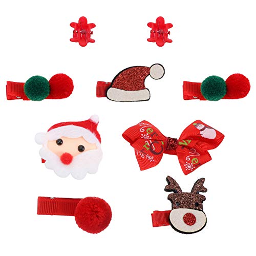 Lurrose 9 Pcs Christmas Hair Clips for Girls - Baby Toddler Kids Hair Bows, Barrettes & Xmas Hairpins | Holiday Hair Accessories for Parties, School & Family Photos