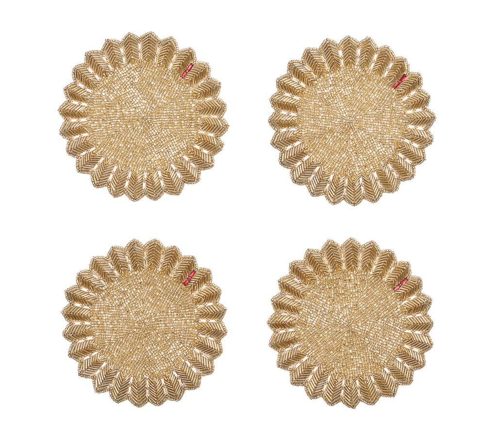 Champagne Gold Coasters Set of 4 - Elegant Drink Coasters for Wine Glasses & Cocktails - Perfect for Home Bar, Wedding Gifts & Dinner Parties