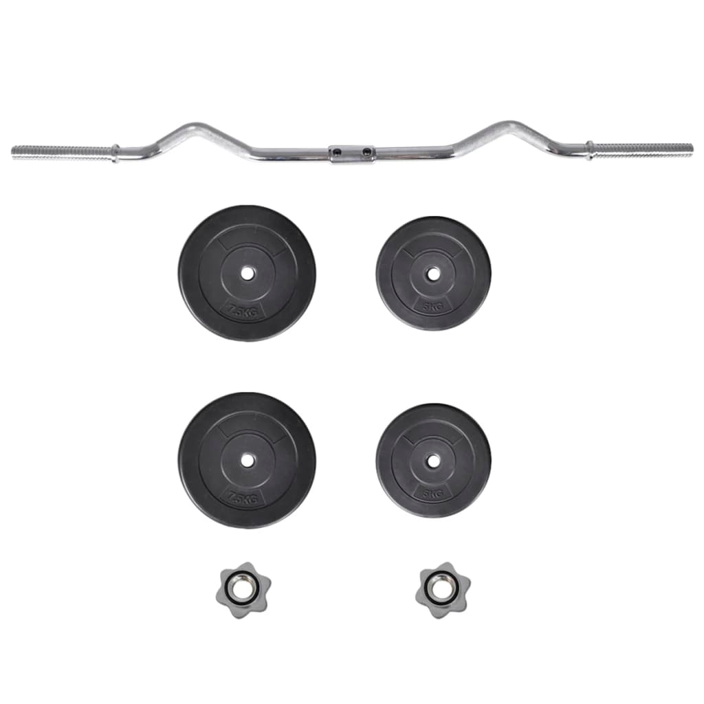 vidaXL Olympic Curl Bar with 30kg Weight Set - Perfect for Home Gym Strength Training & Weightlifting Workouts