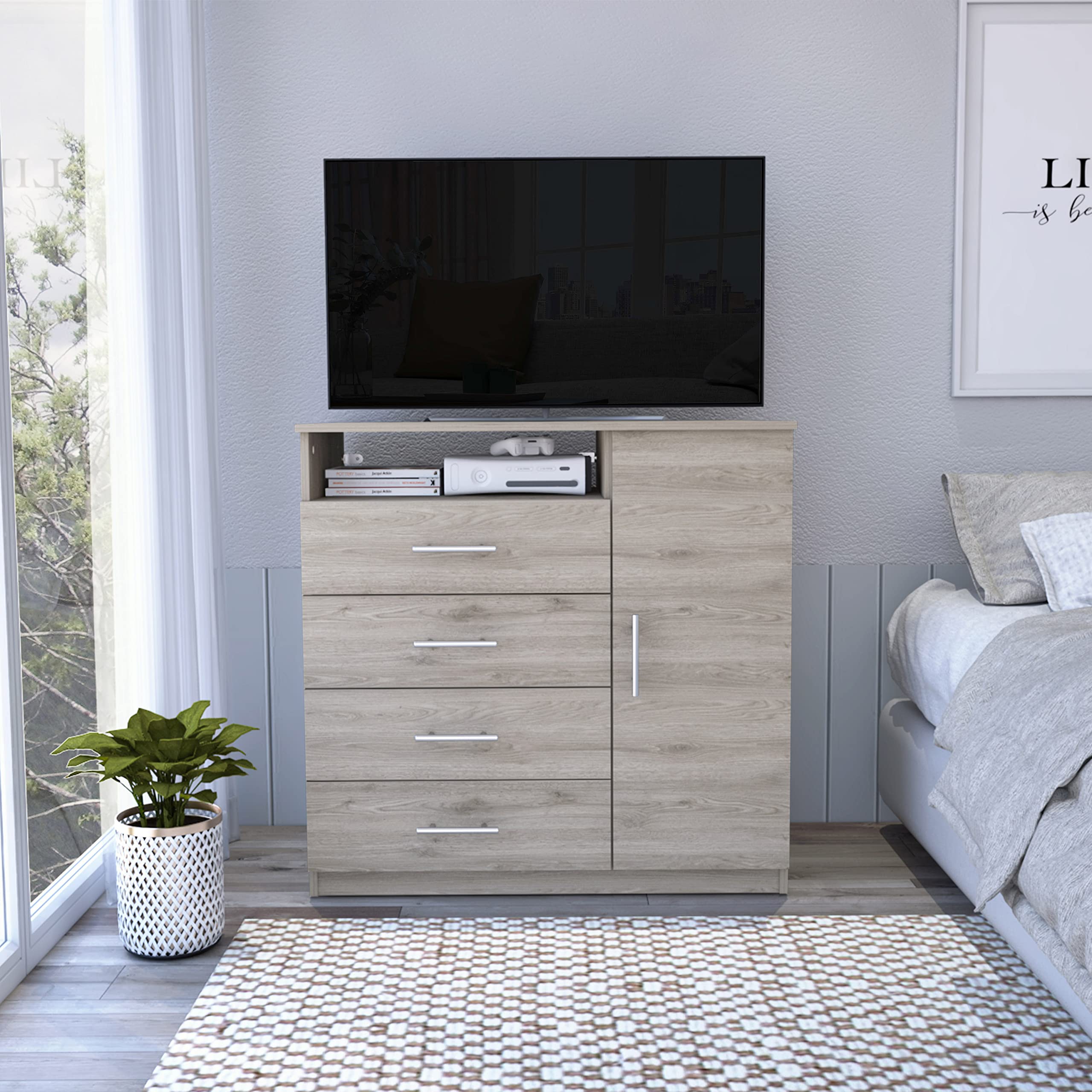 Rioja 4-Drawer Dresser - Light Grey Wooden Chest for Bedroom & Closet Organization - Perfect for Modern Home Decor & Storage Solutions