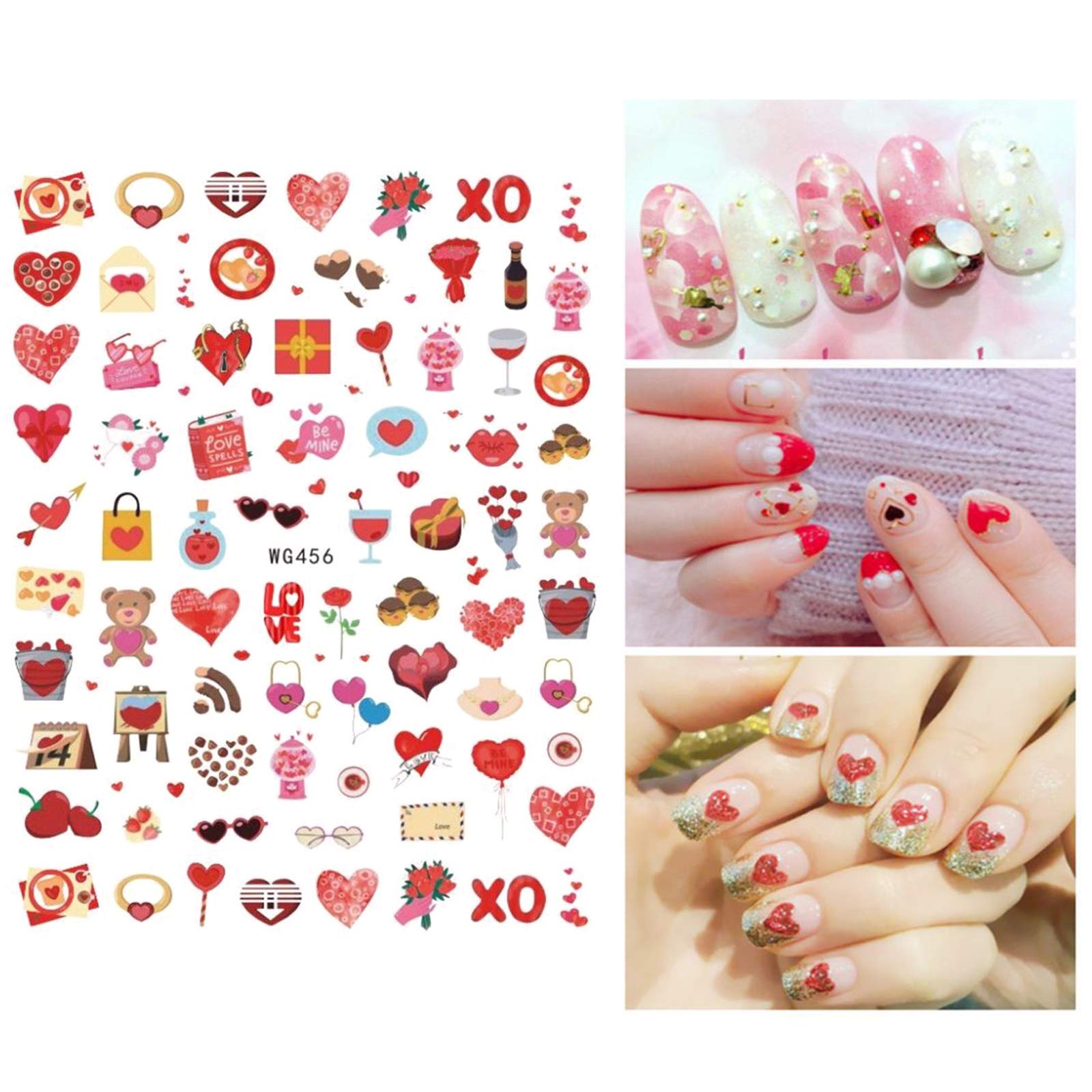 Valentine's Day 3D Nail Stickers - Self-Adhesive XO Love Kiss Heart Nail Art Decals for Women & Girls | DIY Valentine's Nail Decorations (8 Sheets) | Perfect for Valentine's Gifts, Parties & Nail Art Enthusiasts