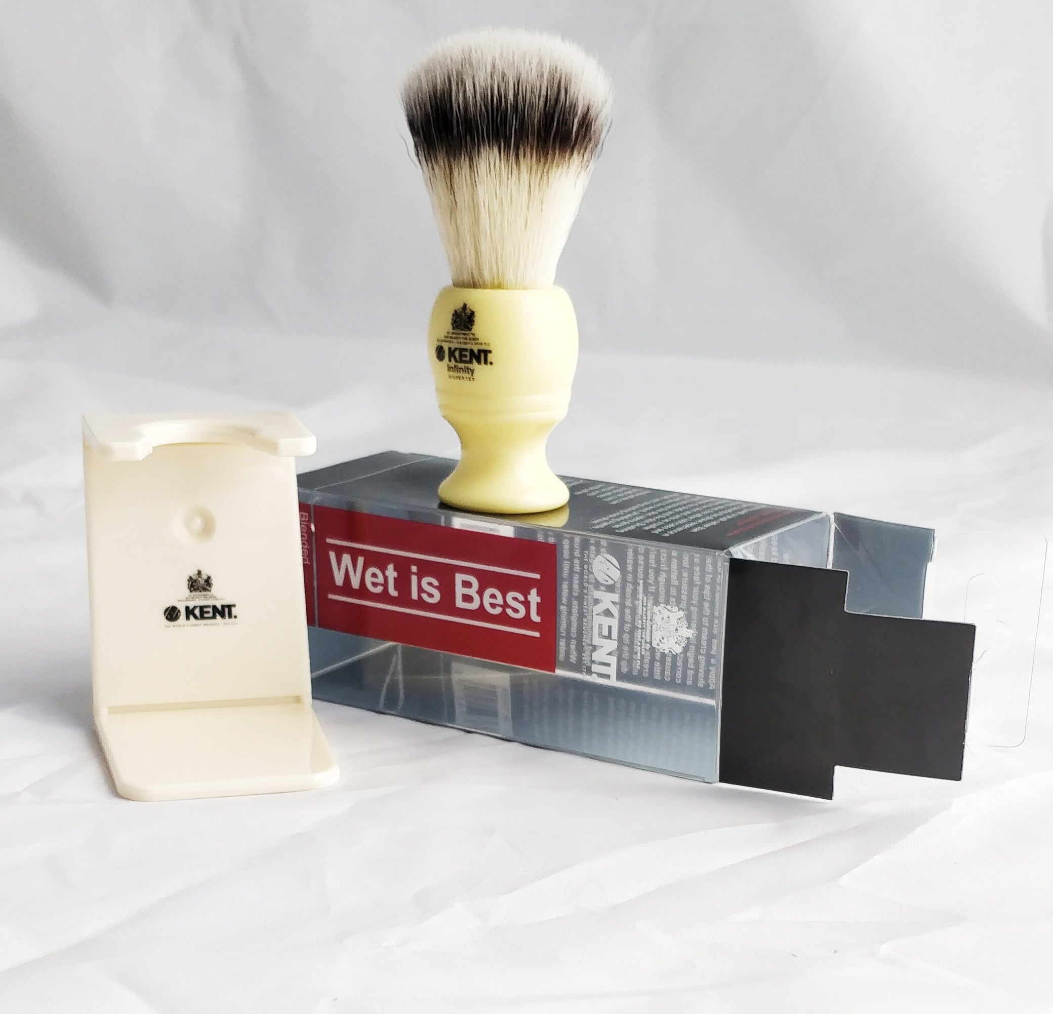 Kent 2-Piece Shaving Set with Blended Bristle Brush & Stand - Acrylic Shaving Cream Bowl - Perfect for Wet Shaving & Men's Grooming Routine