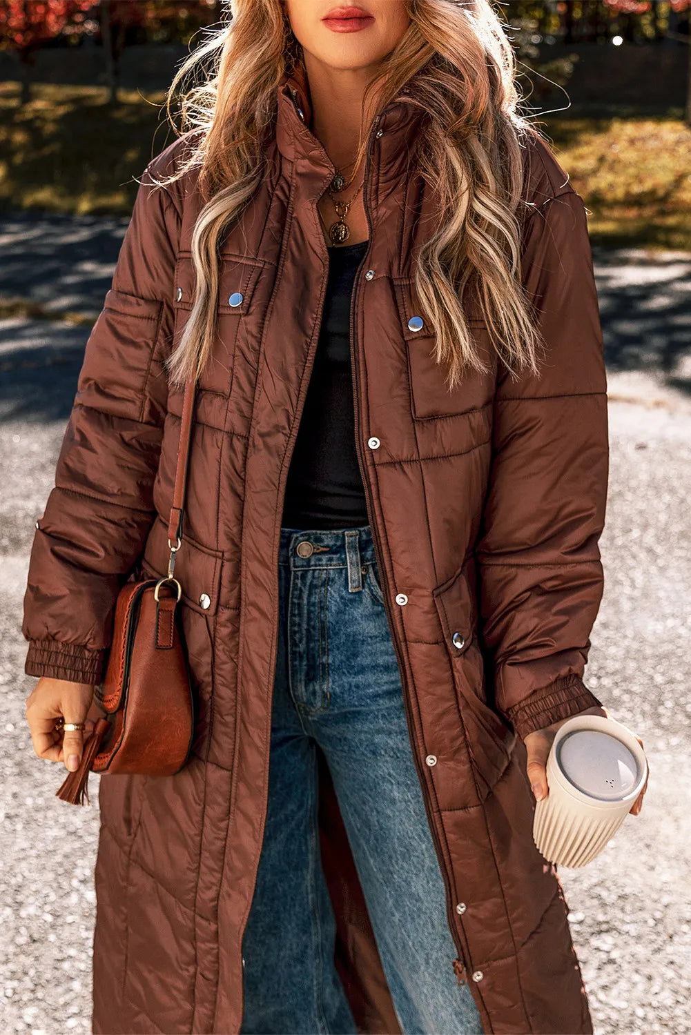 Stylish Pocketed Bubble Texture Long Sleeve Longline Winter Coat for Women - Warm & Fashionable Outerwear for Cold Weather, Snow Days & Winter Travel