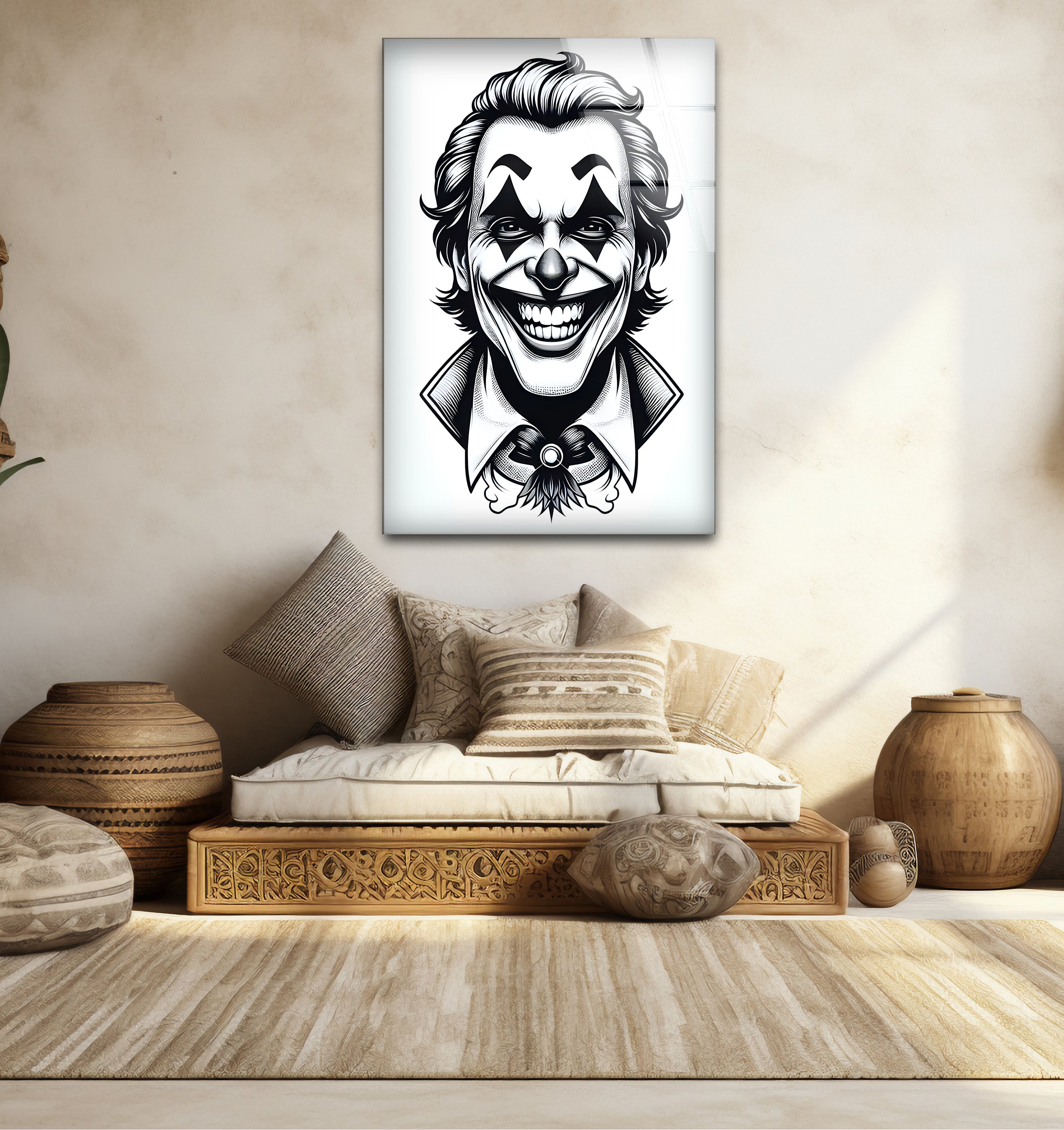 Joker Black & White Portrait Glass Wall Art - Premium Home & Office Decor for Superhero Fans & Movie Lovers