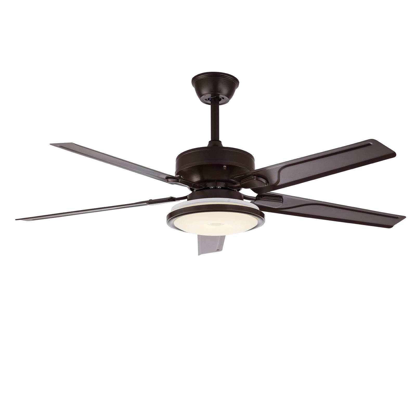48 Inch Ceiling Fan with Light - Remote Control, 5 Metal Blades, 3-Color Dimmable LED Chandelier & Acrylic Lampshade - Adjustable Height, Timer Function for Living Room, Dining Room, Bedroom (Black)