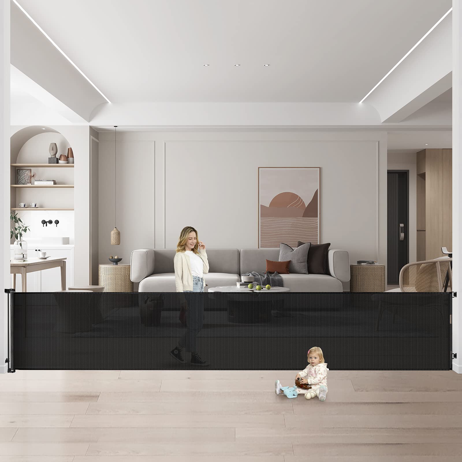 175 Inch Retractable Dog Gate - Extra Wide Baby & Pet Gate for Large Openings | Durable Safety Barrier for Stairs, Doorways, Hallways & Home Protection
