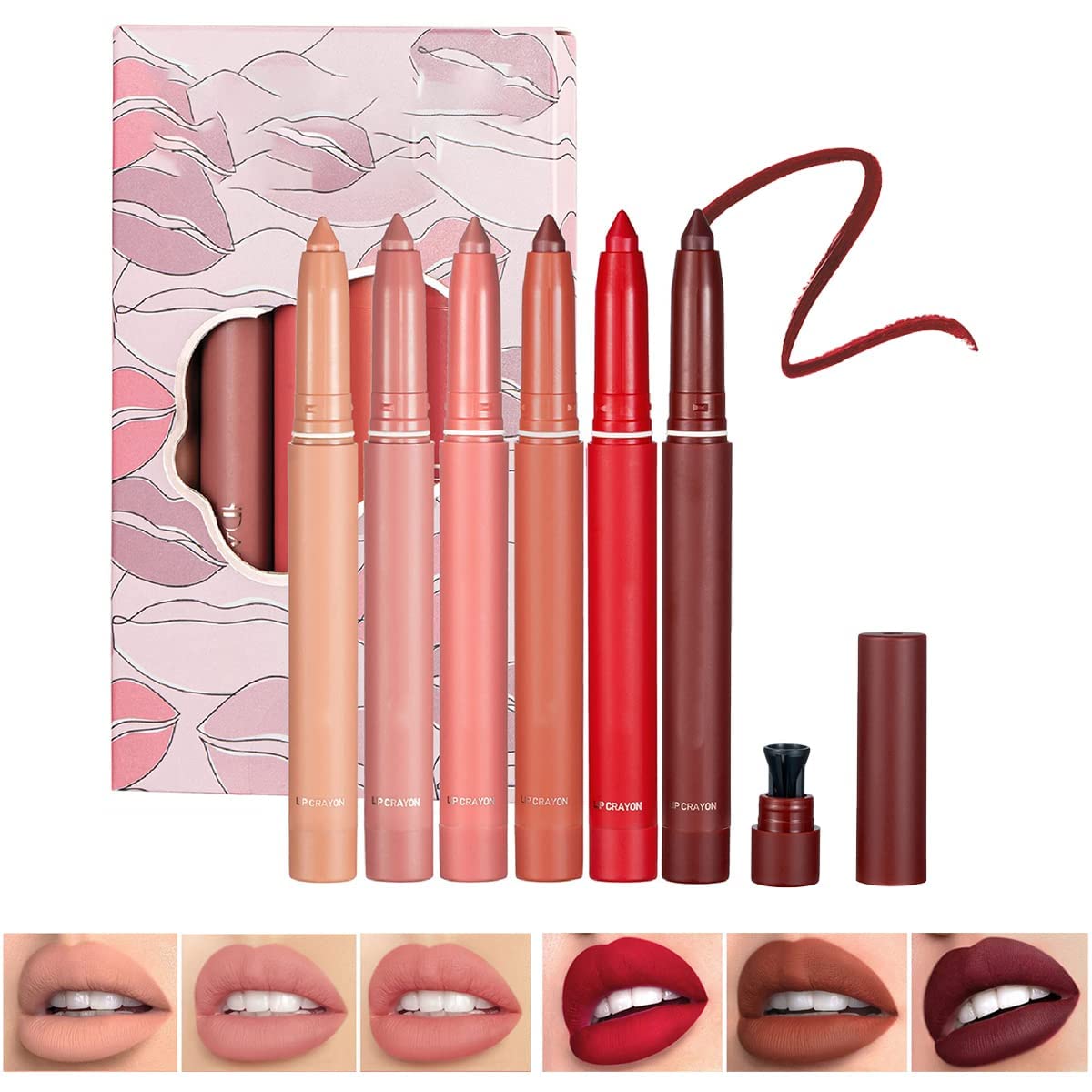 CAIKUIZEI 12-Color Rotating Matte Lipstick Pencils Set - Long Lasting Lip Crayon & Lip Liner with Sharpener, Vegan & Cruelty-Free Makeup for Daily Wear, Party & Special Occasions