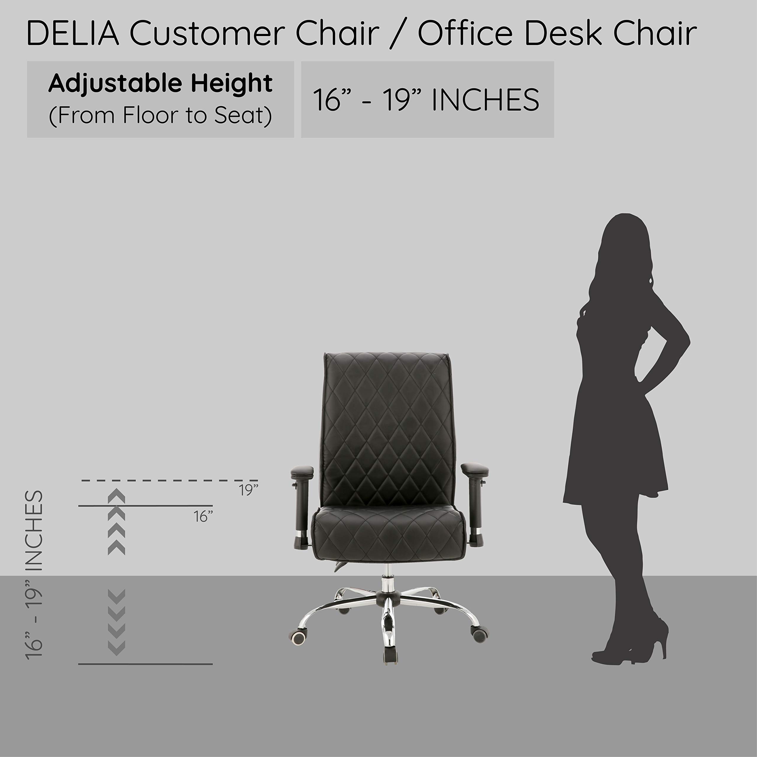 DELIA Stylish Comfortable Office Desk Chair - Ergonomic Rolling Seat with Diamond Stitching & Height Adjustment - Perfect for Home Office, Conference Rooms, Reception & Waiting Areas (Cappuccino) - Ideal for Long Work Hours & Professional Workspaces