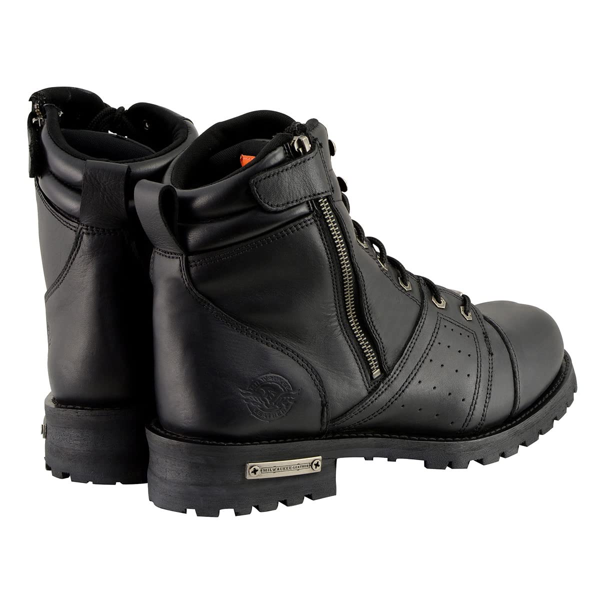 Milwaukee Leather MBM9000 Men's Black Motorcycle Boots - Lace-Up & Side Zipper Riding Boots for Bikers | Durable Leather Biker Footwear for Cruiser, Touring & Daily Riding